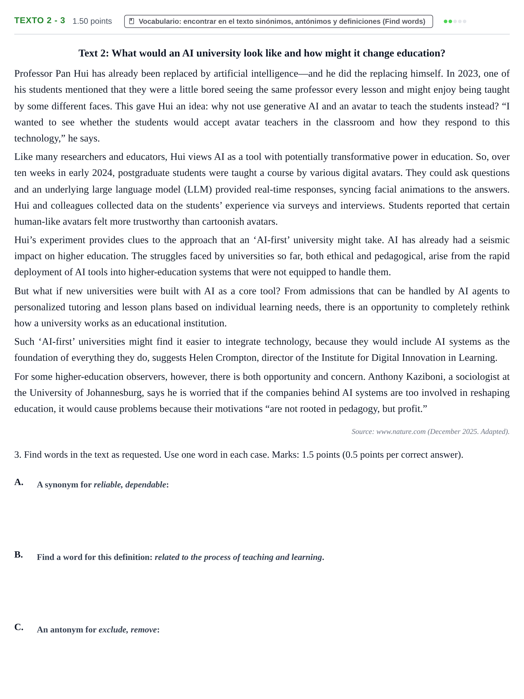 Enunciado: Ejercicio Texto 2 - 3 · Inglés PAU Extremadura Ordinaria 2026