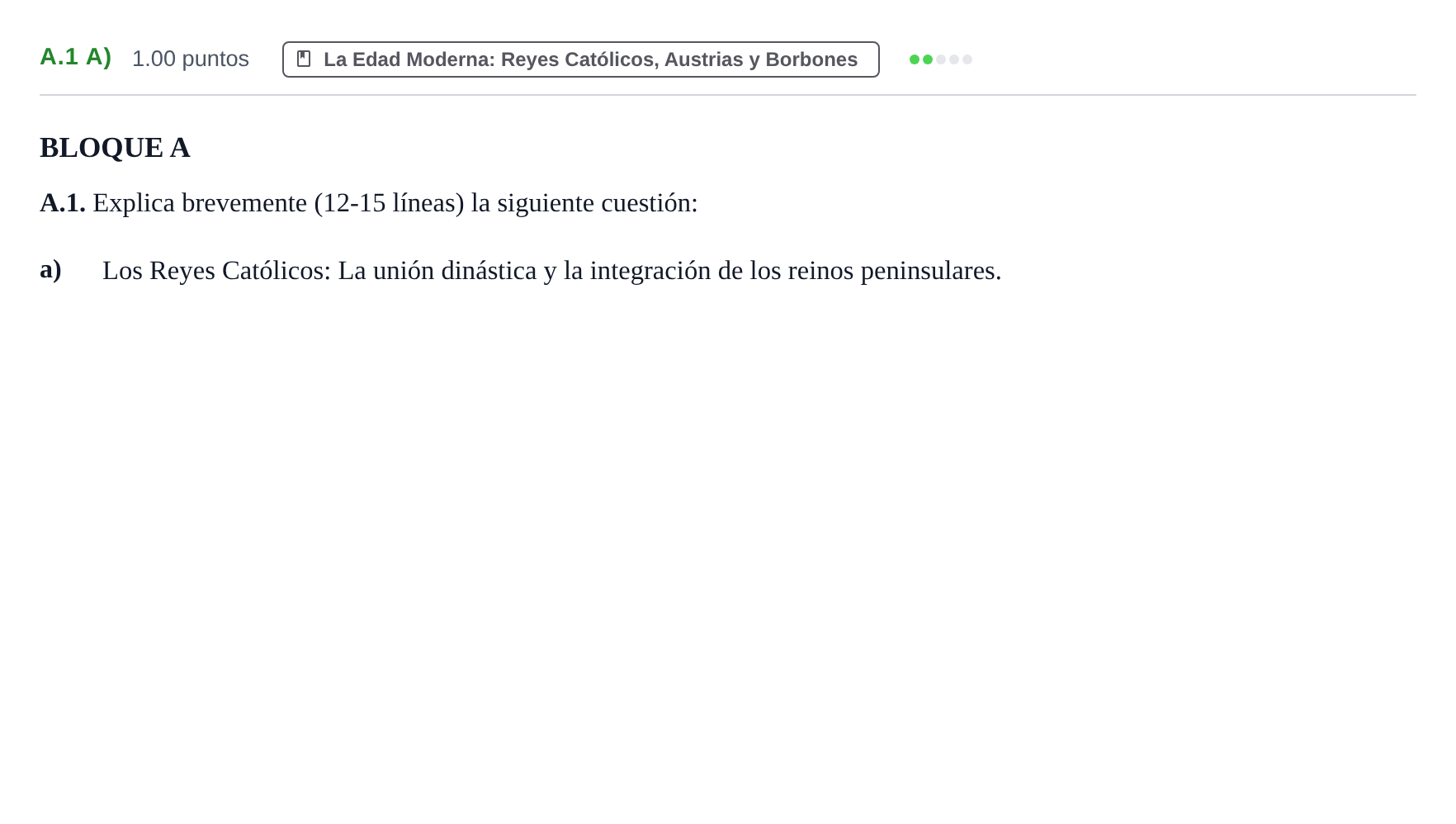 Enunciado: Ejercicio A.1 a) · Historia de España PAU Extremadura Ordinaria 2026