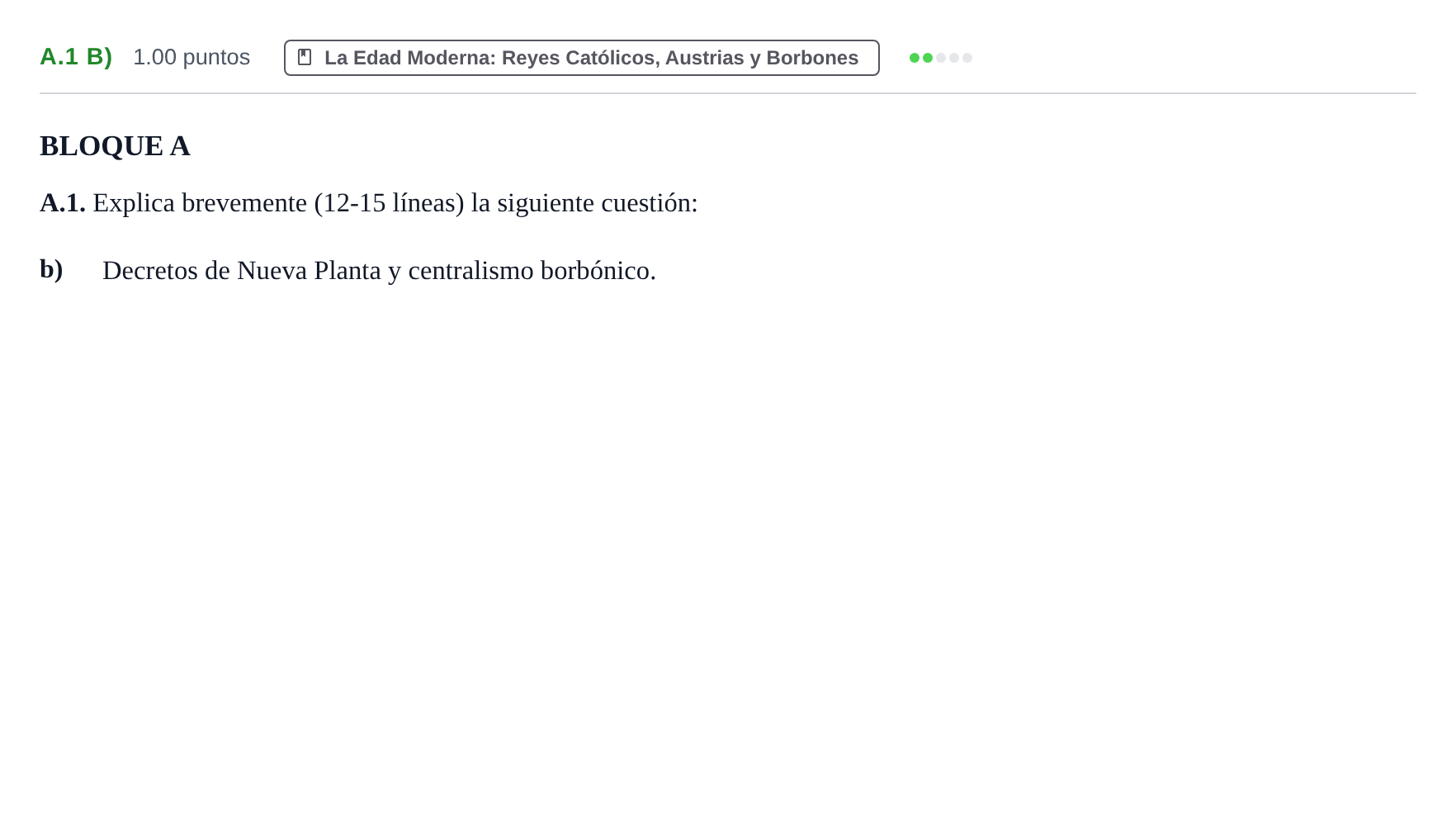 Enunciado: Ejercicio A.1 b) · Historia de España PAU Extremadura Ordinaria 2026