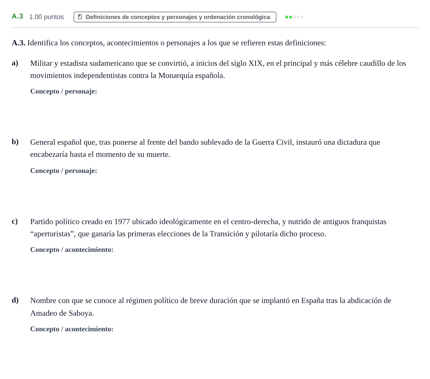 Enunciado: Ejercicio A.3 · Historia de España PAU Extremadura Ordinaria 2026