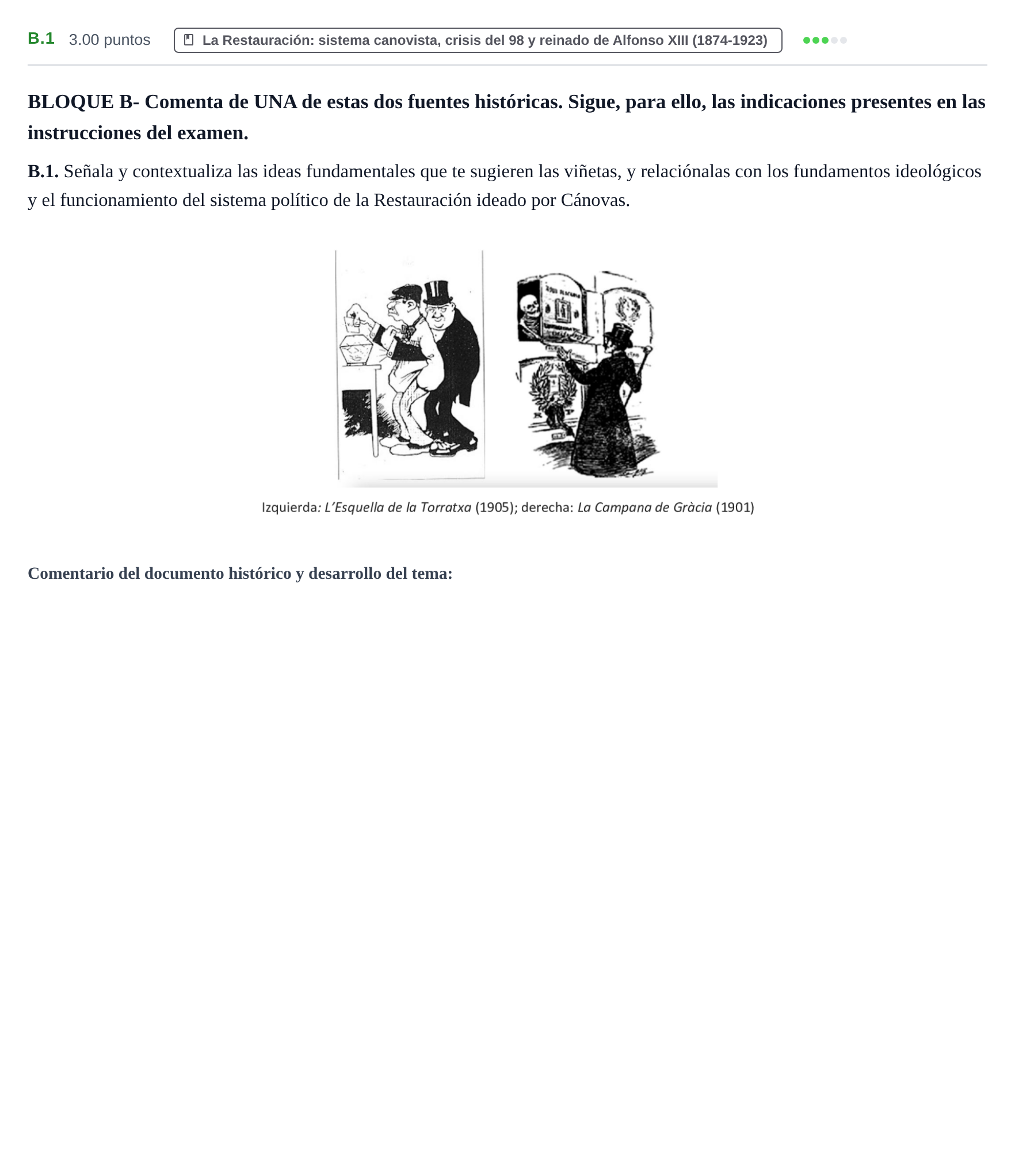 Enunciado: Ejercicio B.1 · Historia de España PAU Extremadura Ordinaria 2026