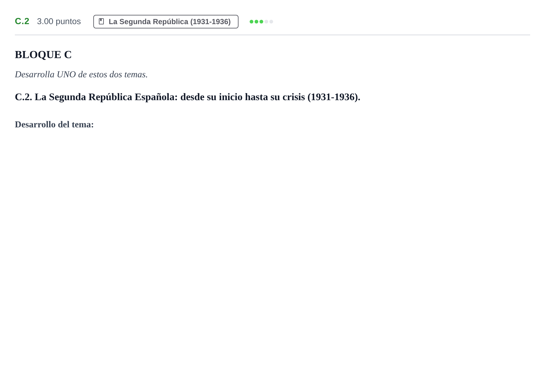 Enunciado: Ejercicio C.2 · Historia de España PAU Extremadura Ordinaria 2026