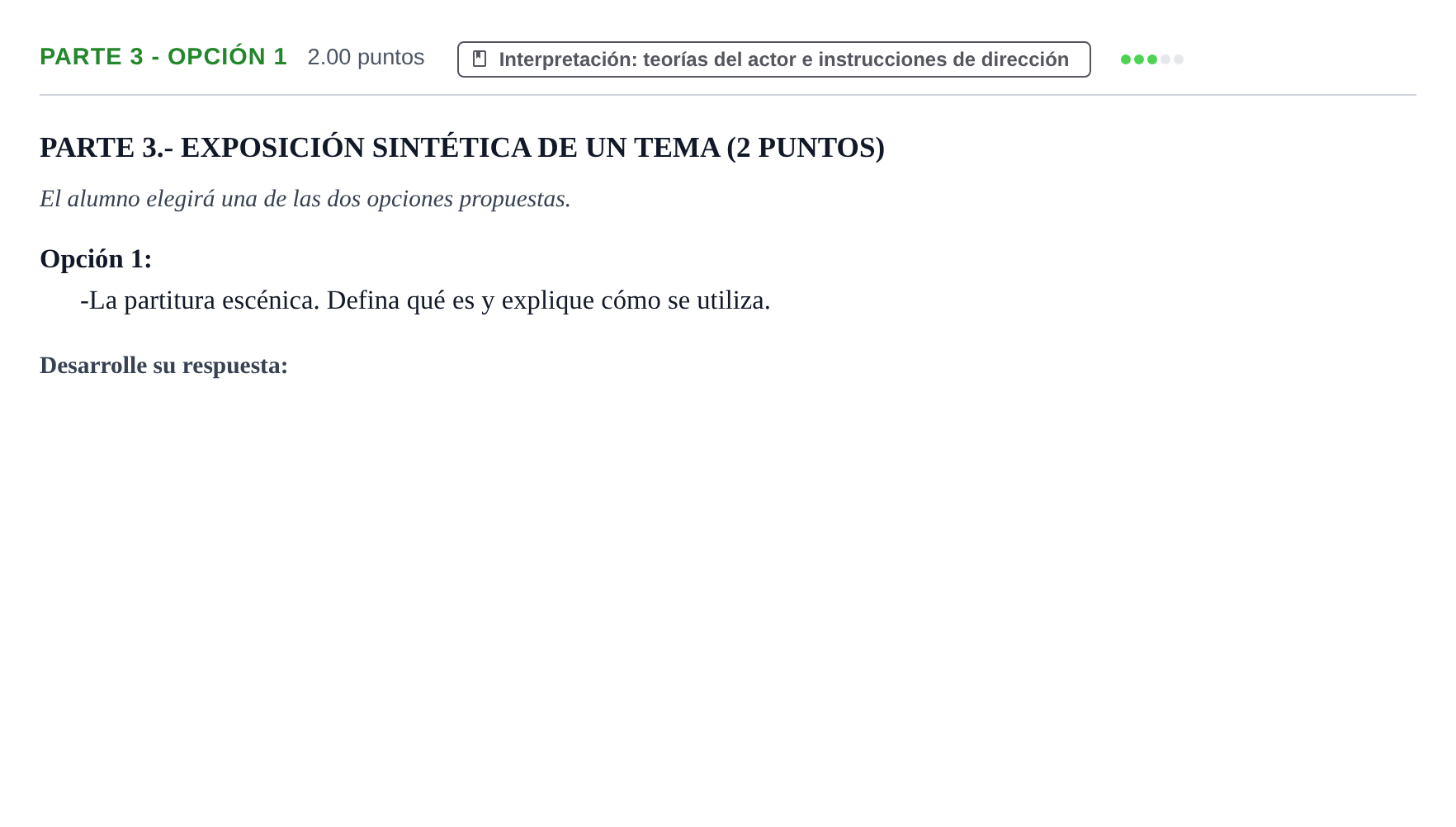 Enunciado: Ejercicio Parte 3 - Opción 1 · Artes Escénicas PAU Extremadura Extraordinaria 2026
