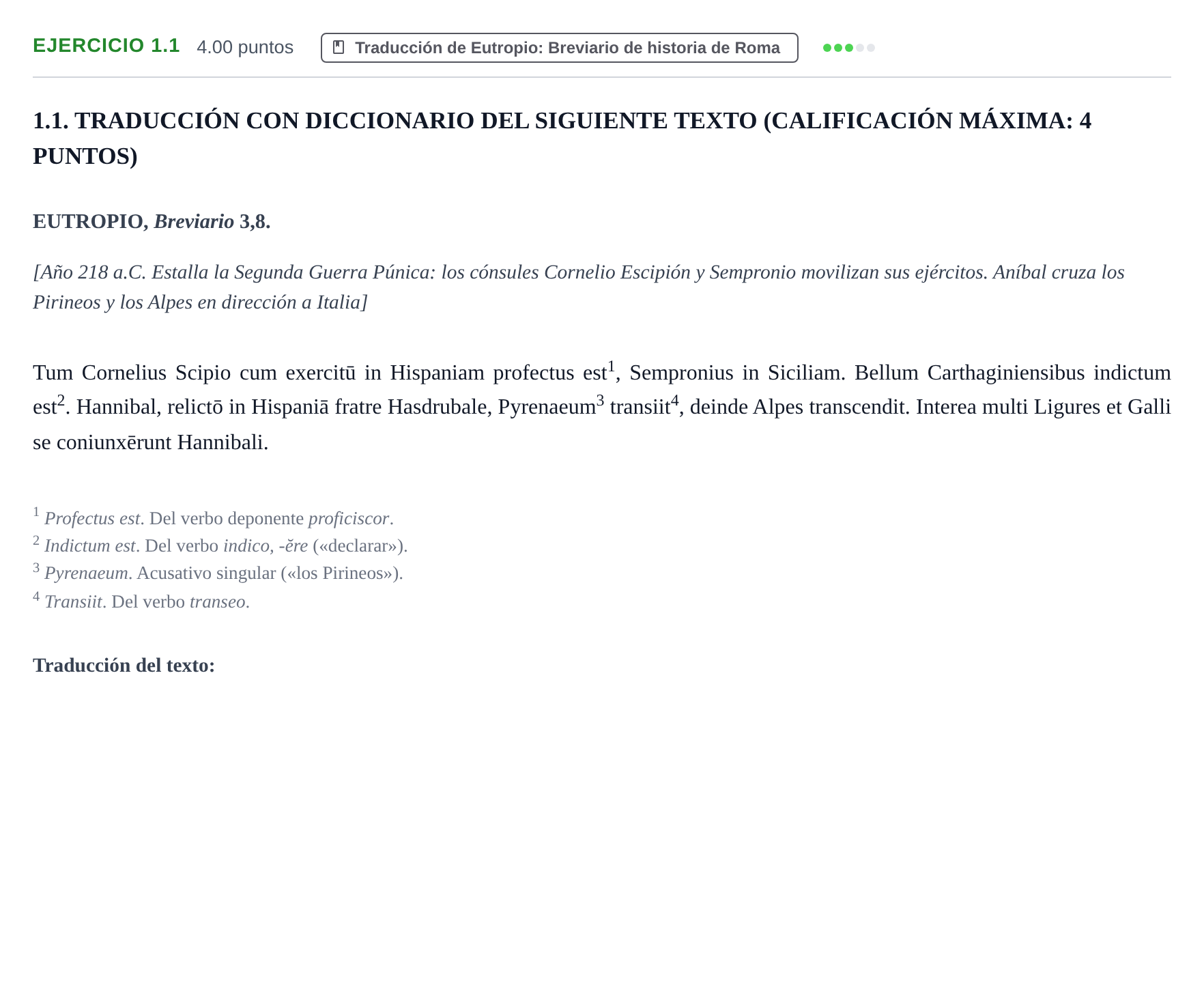 Enunciado: Ejercicio 1.1 · Latín II PAU Extremadura Ordinaria 2026