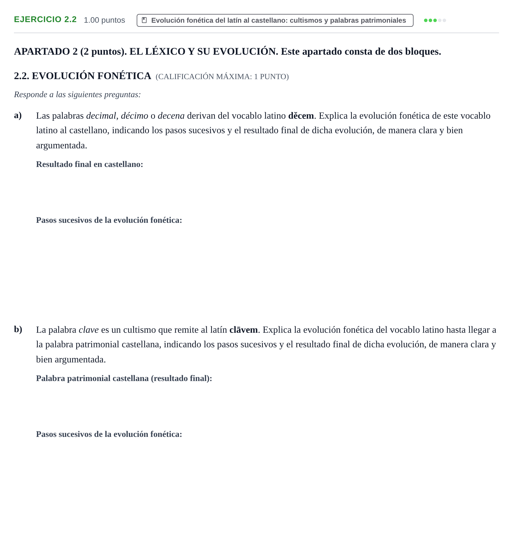 Enunciado: Ejercicio 2.2 · Latín II PAU Extremadura Ordinaria 2026