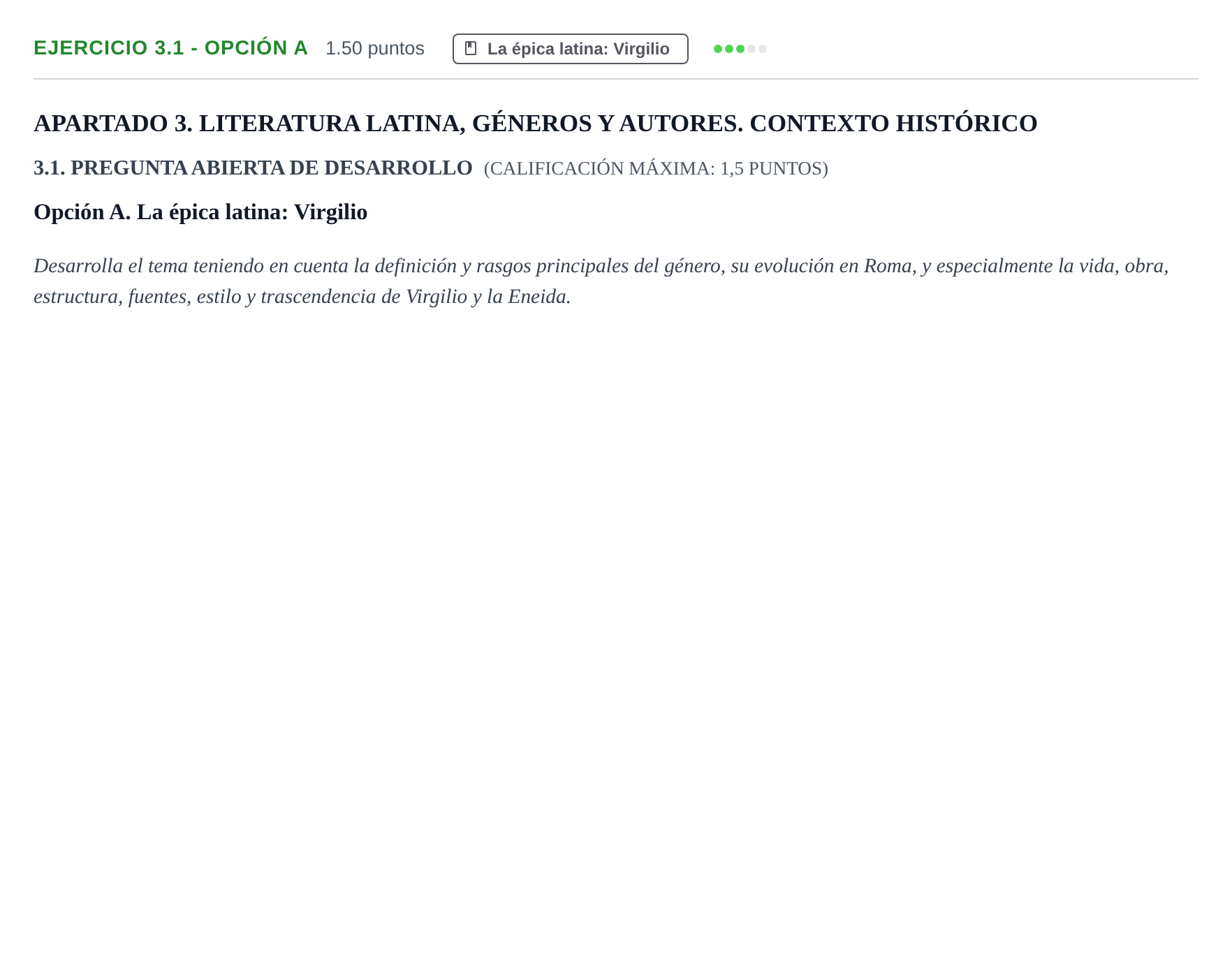 Enunciado: Ejercicio 3.1 - Opción A · Latín II PAU Extremadura Ordinaria 2026
