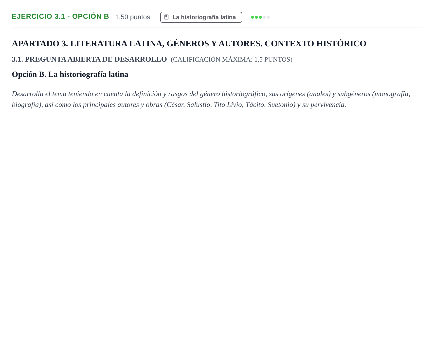 Enunciado: Ejercicio 3.1 - Opción B · Latín II PAU Extremadura Ordinaria 2026