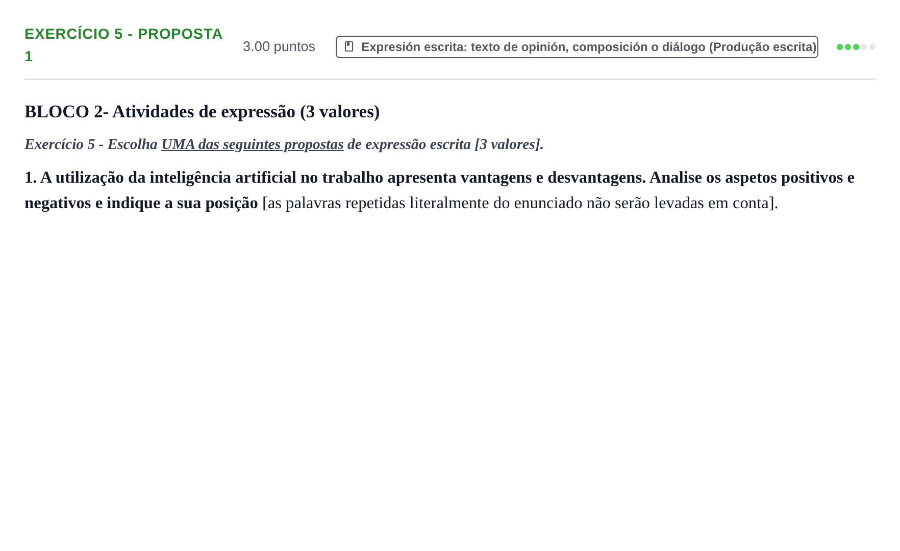 Enunciado: Ejercicio Exercício 5 - Proposta 1 · Portugués PAU Extremadura Ordinaria 2026