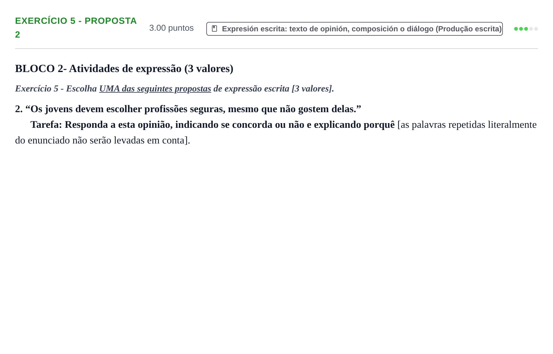 Enunciado: Ejercicio Exercício 5 - Proposta 2 · Portugués PAU Extremadura Ordinaria 2026