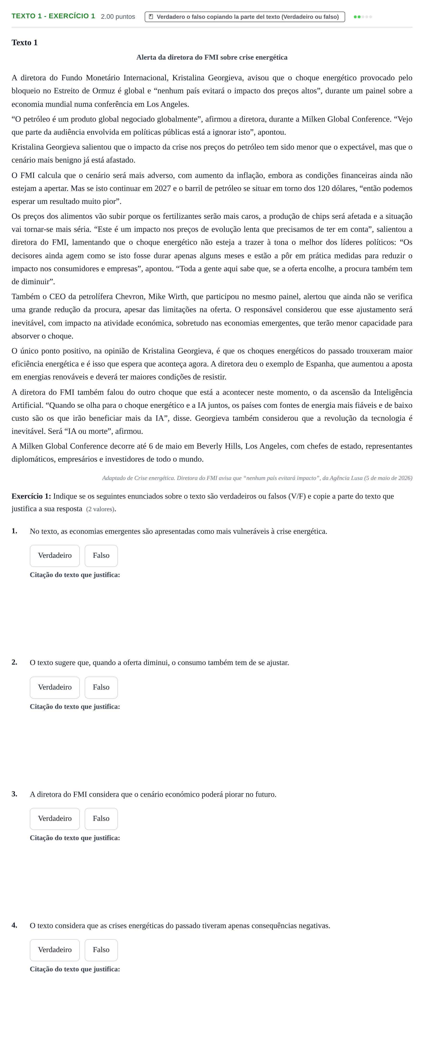 Enunciado: Ejercicio Texto 1 - Exercício 1 · Portugués PAU Extremadura Ordinaria 2026