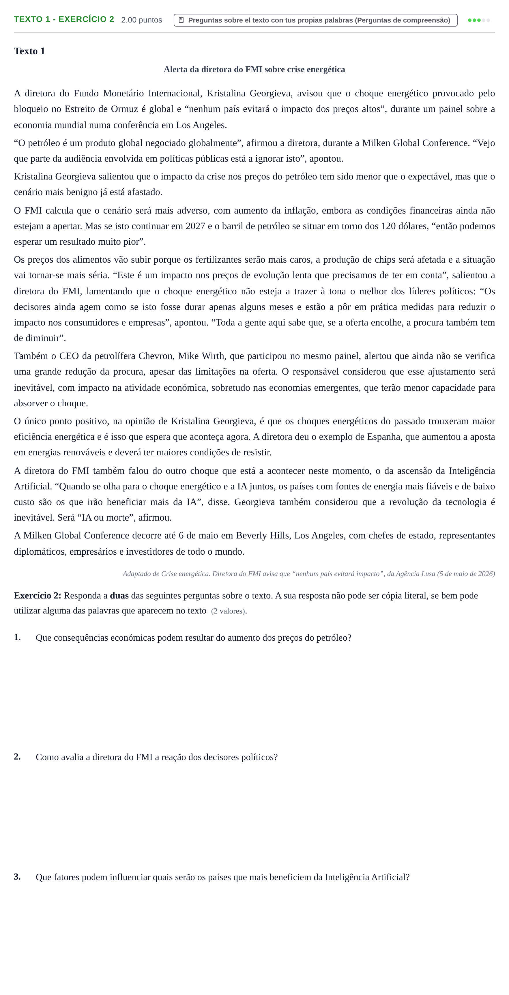 Enunciado: Ejercicio Texto 1 - Exercício 2 · Portugués PAU Extremadura Ordinaria 2026