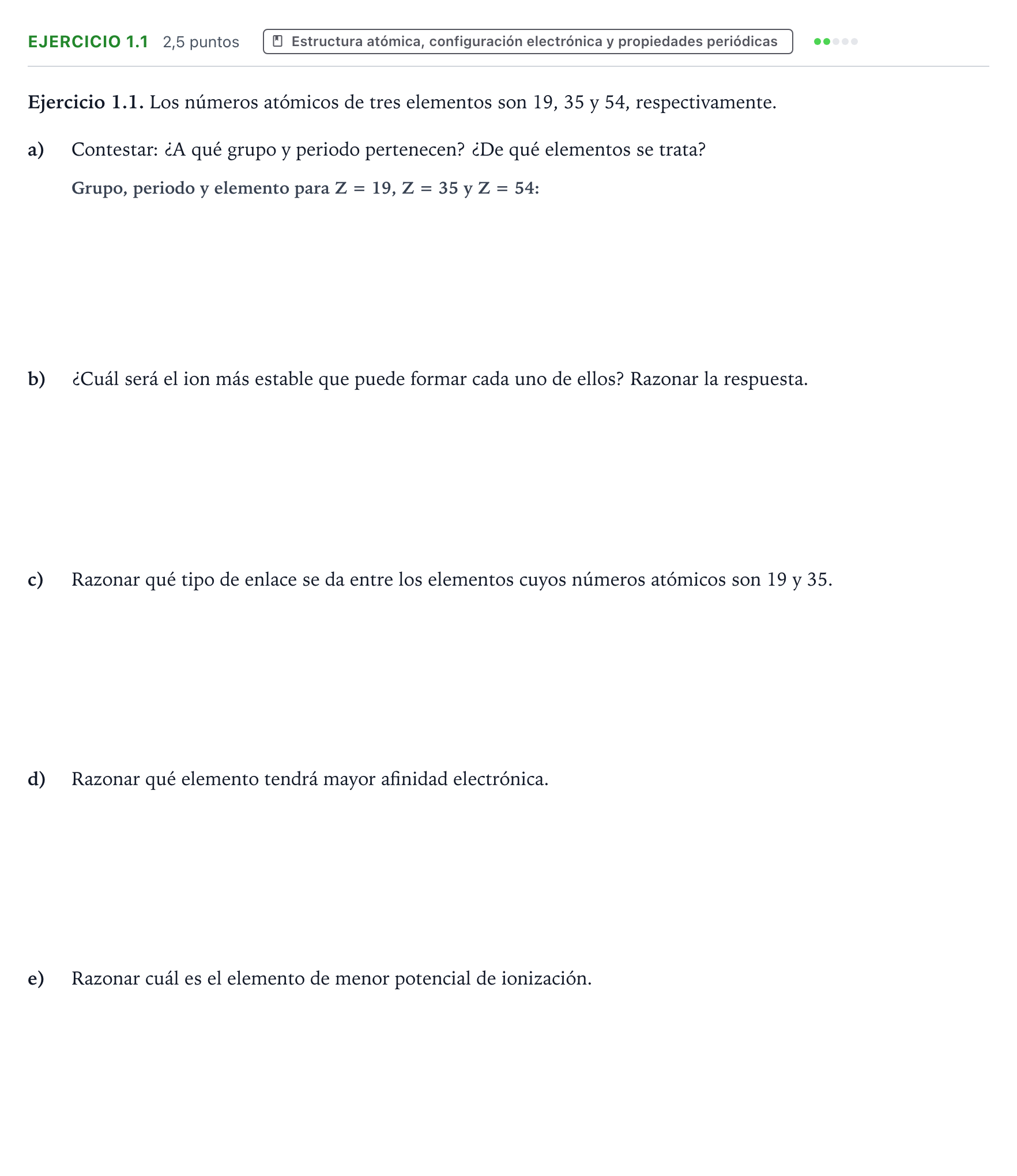 Enunciado: Ejercicio 1.1 · Química PAU Extremadura Ordinaria 2026