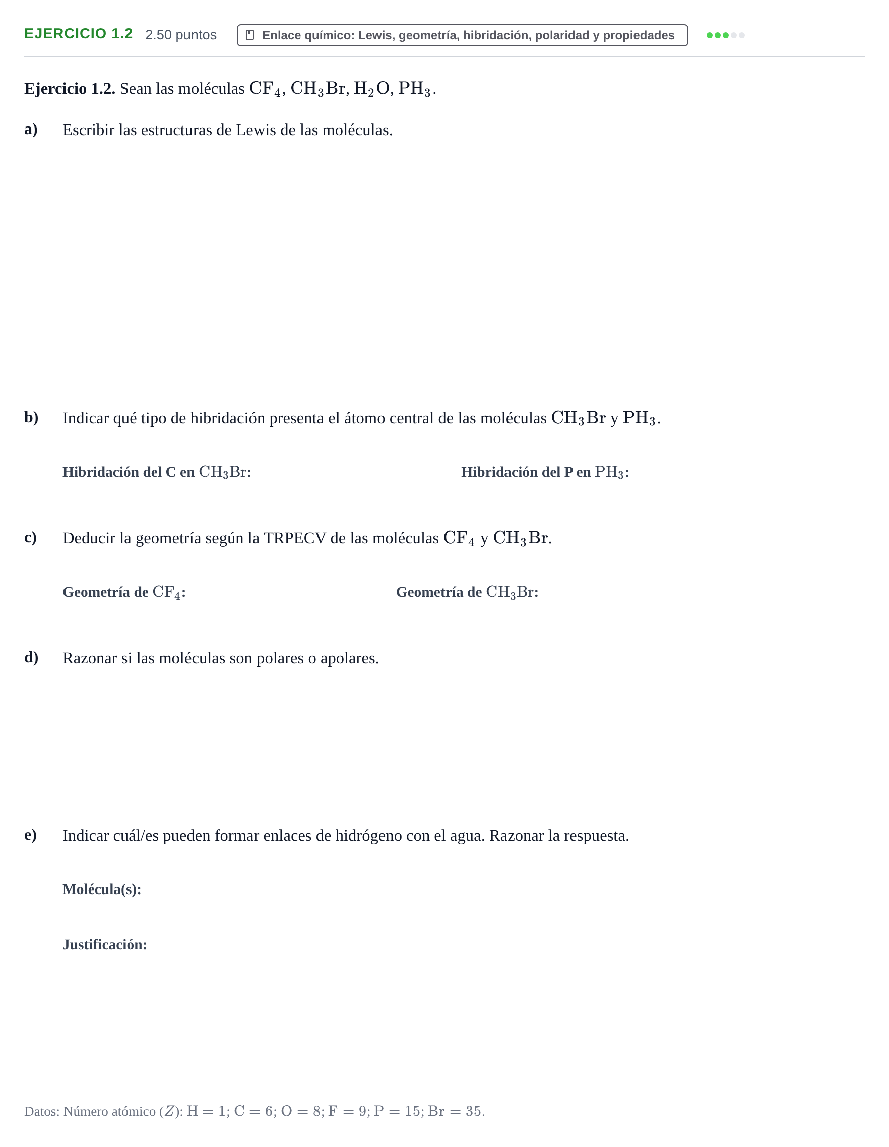 Enunciado: Ejercicio 1.2 · Química PAU Extremadura Ordinaria 2026