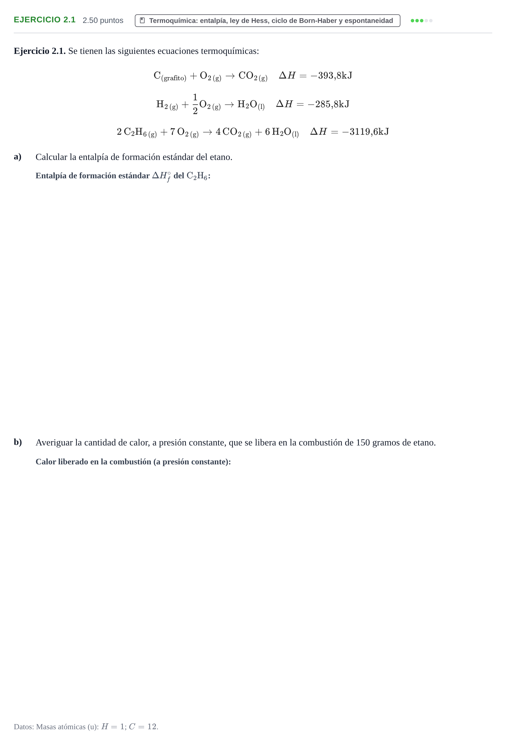 Enunciado: Ejercicio 2.1 · Química PAU Extremadura Ordinaria 2026