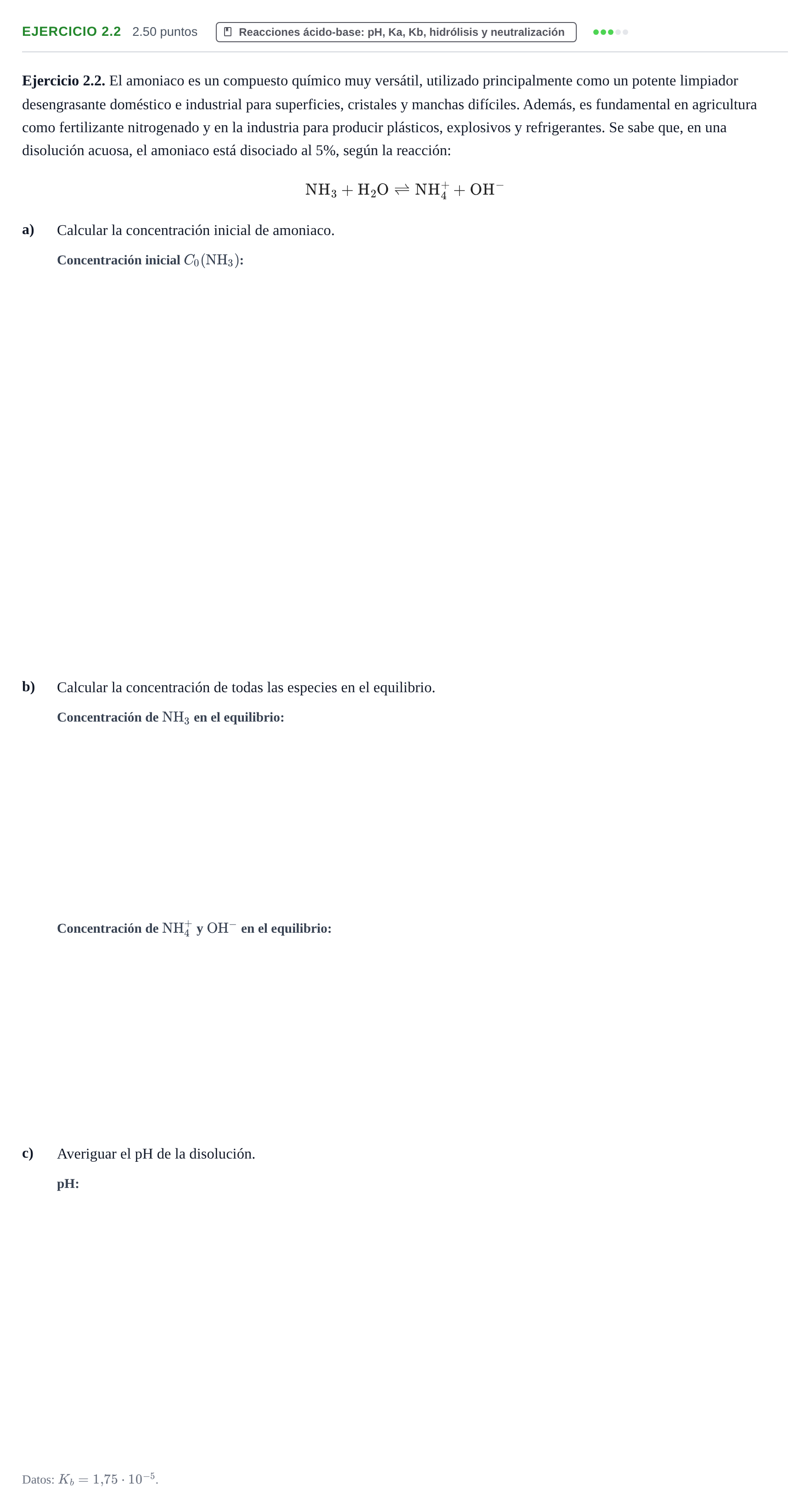 Enunciado: Ejercicio 2.2 · Química PAU Extremadura Ordinaria 2026