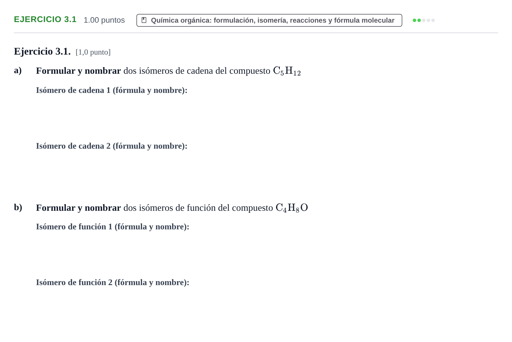 Enunciado: Ejercicio 3.1 · Química PAU Extremadura Ordinaria 2026