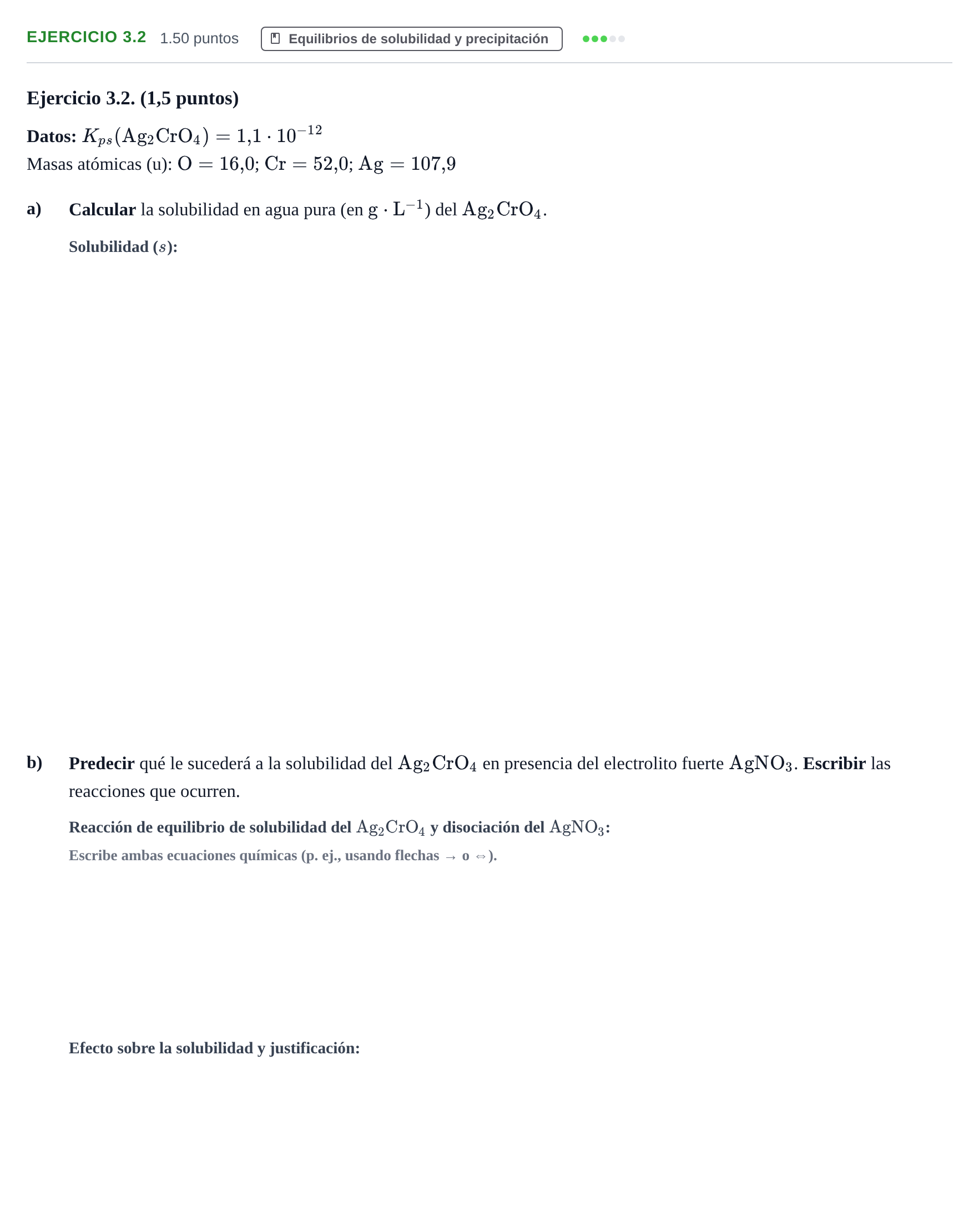 Enunciado: Ejercicio 3.2 · Química PAU Extremadura Ordinaria 2026