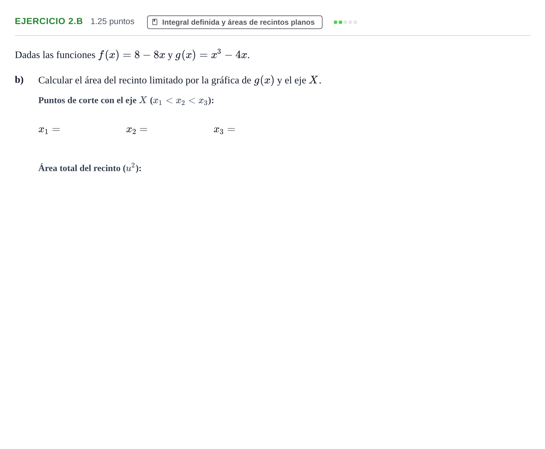Enunciado: EJERCICIO 2.B - Integral definida y áreas · Matemáticas II PAU Extremadura Ordinaria 2026