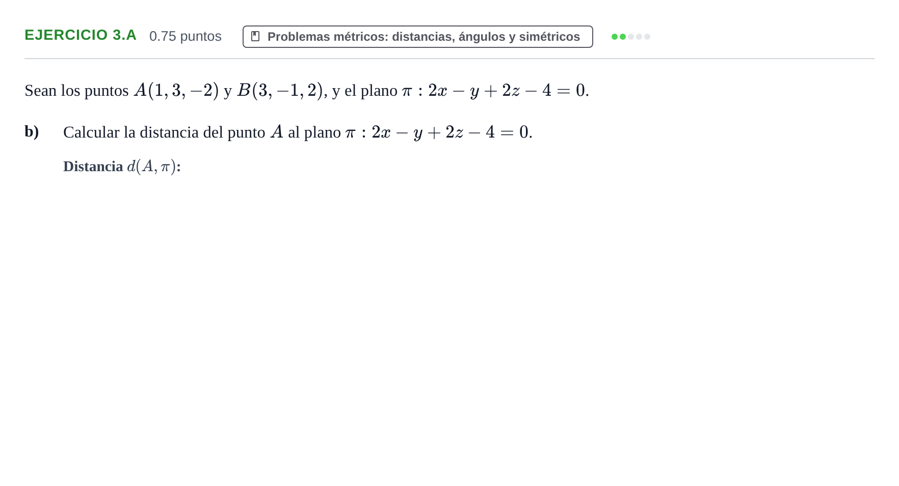 Enunciado: EJERCICIO 3.A - Problemas métricos · Matemáticas II PAU Extremadura Ordinaria 2026