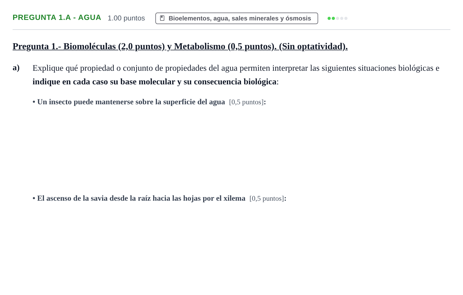 Enunciado: Pregunta 1.a - Agua · Biología PAU Extremadura Extraordinaria 2026