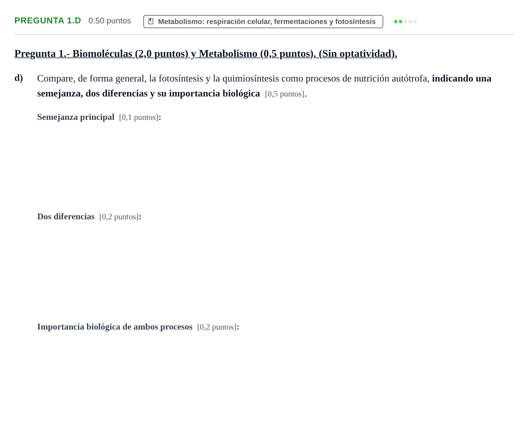Enunciado: Pregunta 1.d - Metabolismo · Biología PAU Extremadura Extraordinaria 2026