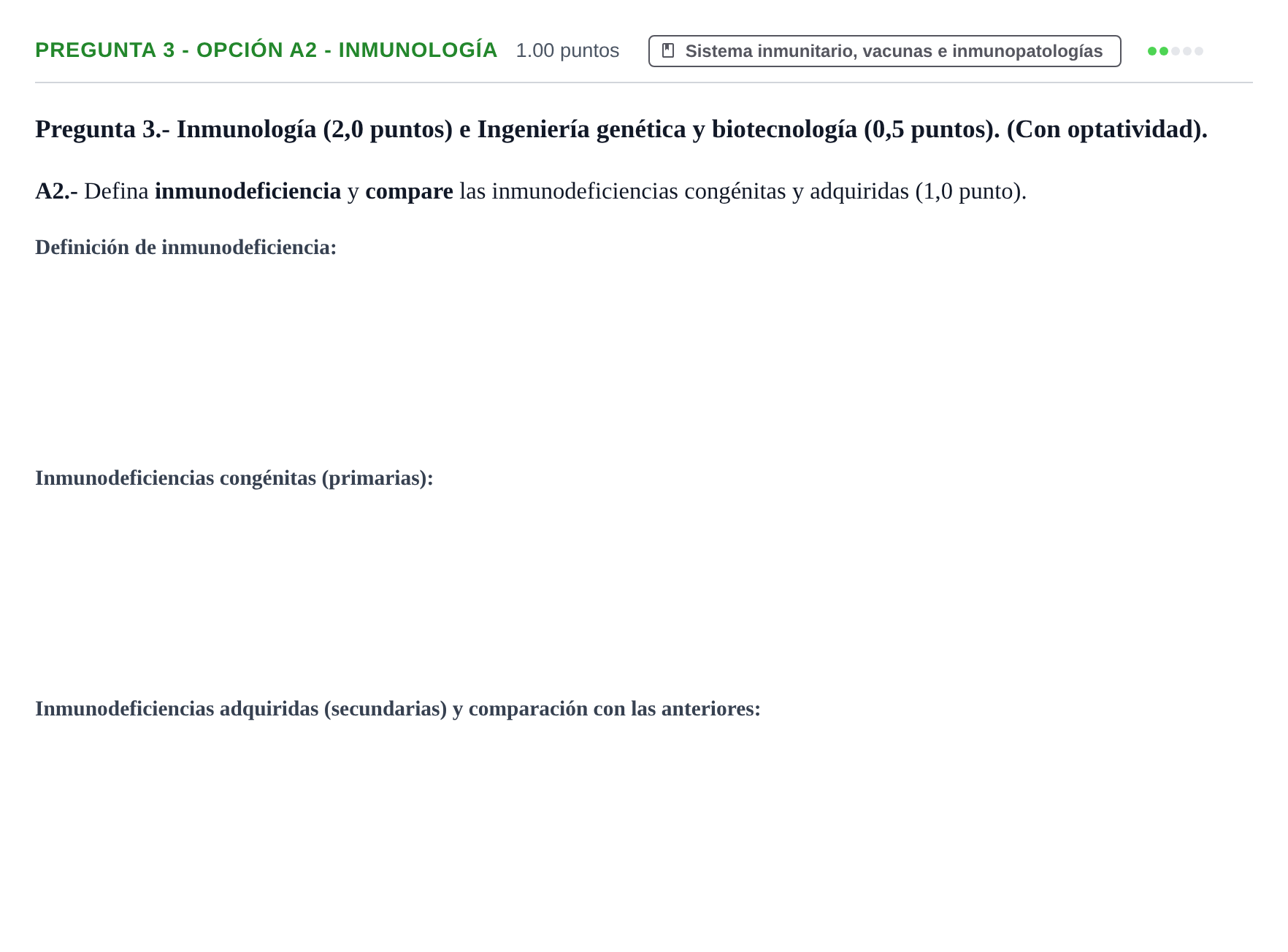 Enunciado: Pregunta 3 - Opción A2 - Inmunología · Biología PAU Extremadura Extraordinaria 2026