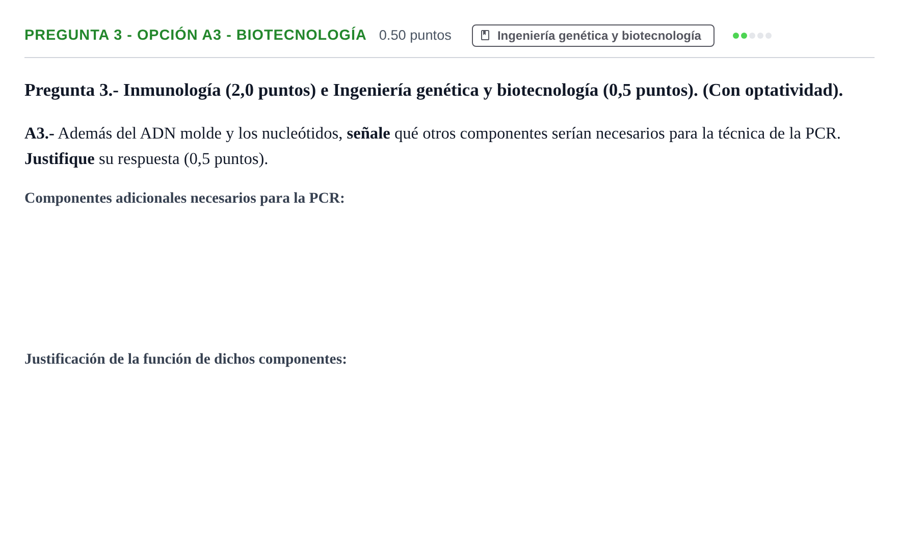 Enunciado: Pregunta 3 - Opción A3 - Biotecnología · Biología PAU Extremadura Extraordinaria 2026