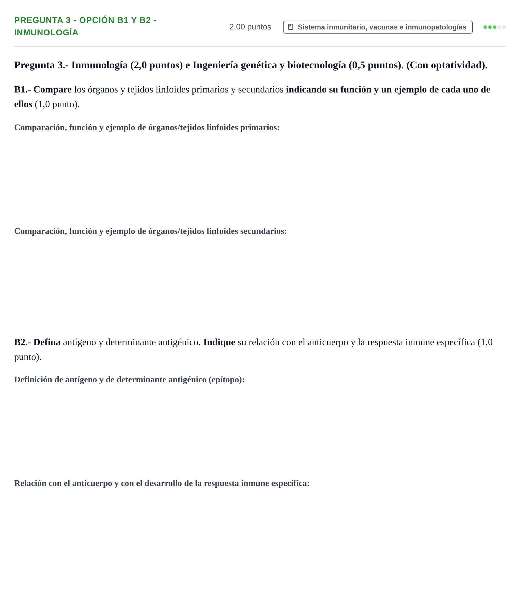 Enunciado: Pregunta 3 - Opción B1 y B2 - Inmunología · Biología PAU Extremadura Extraordinaria 2026