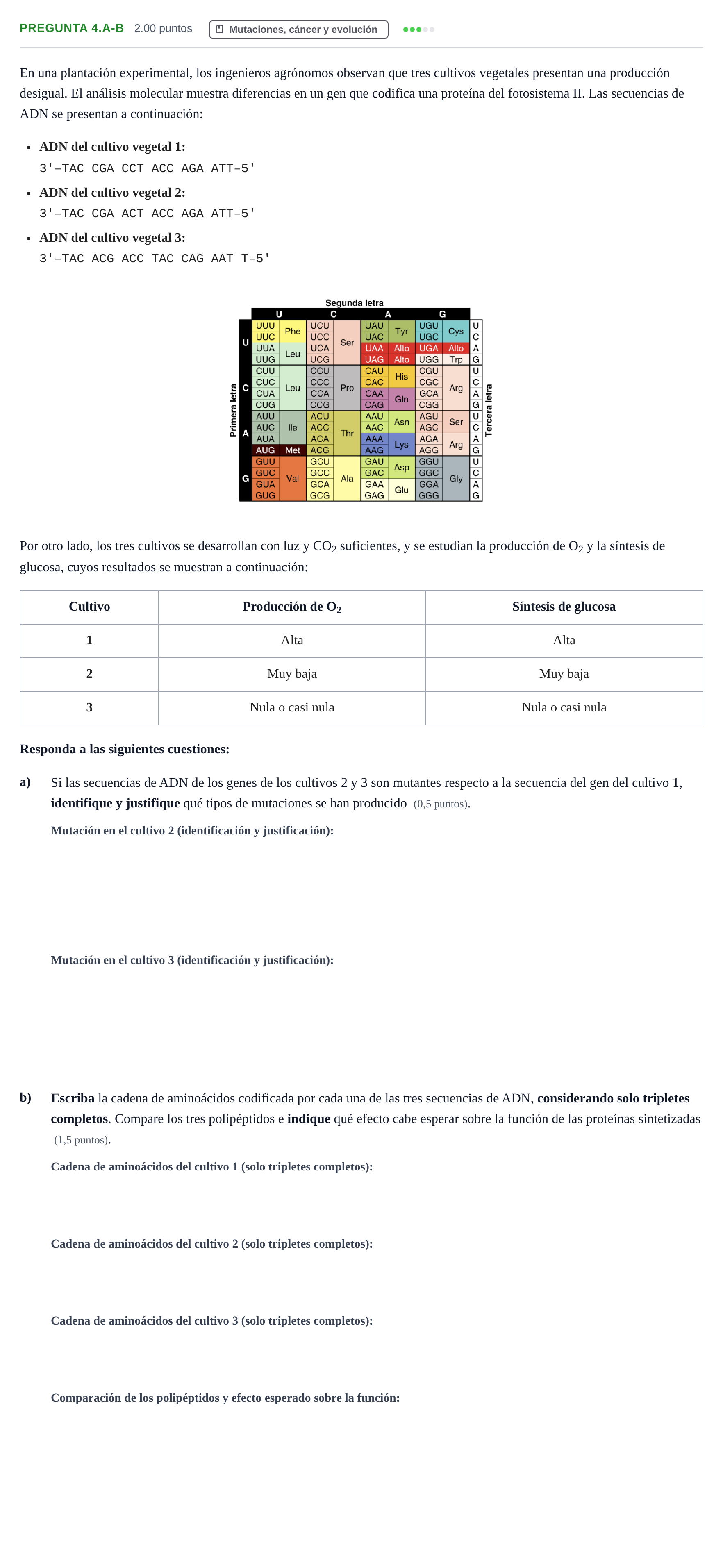 Enunciado: Pregunta 4.a-b - Mutaciones · Biología PAU Extremadura Extraordinaria 2026