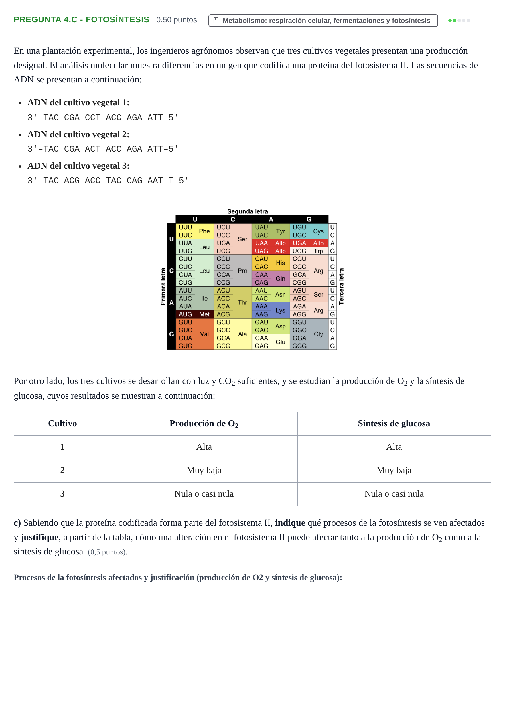 Enunciado: Pregunta 4.c - Fotosíntesis · Biología PAU Extremadura Extraordinaria 2026