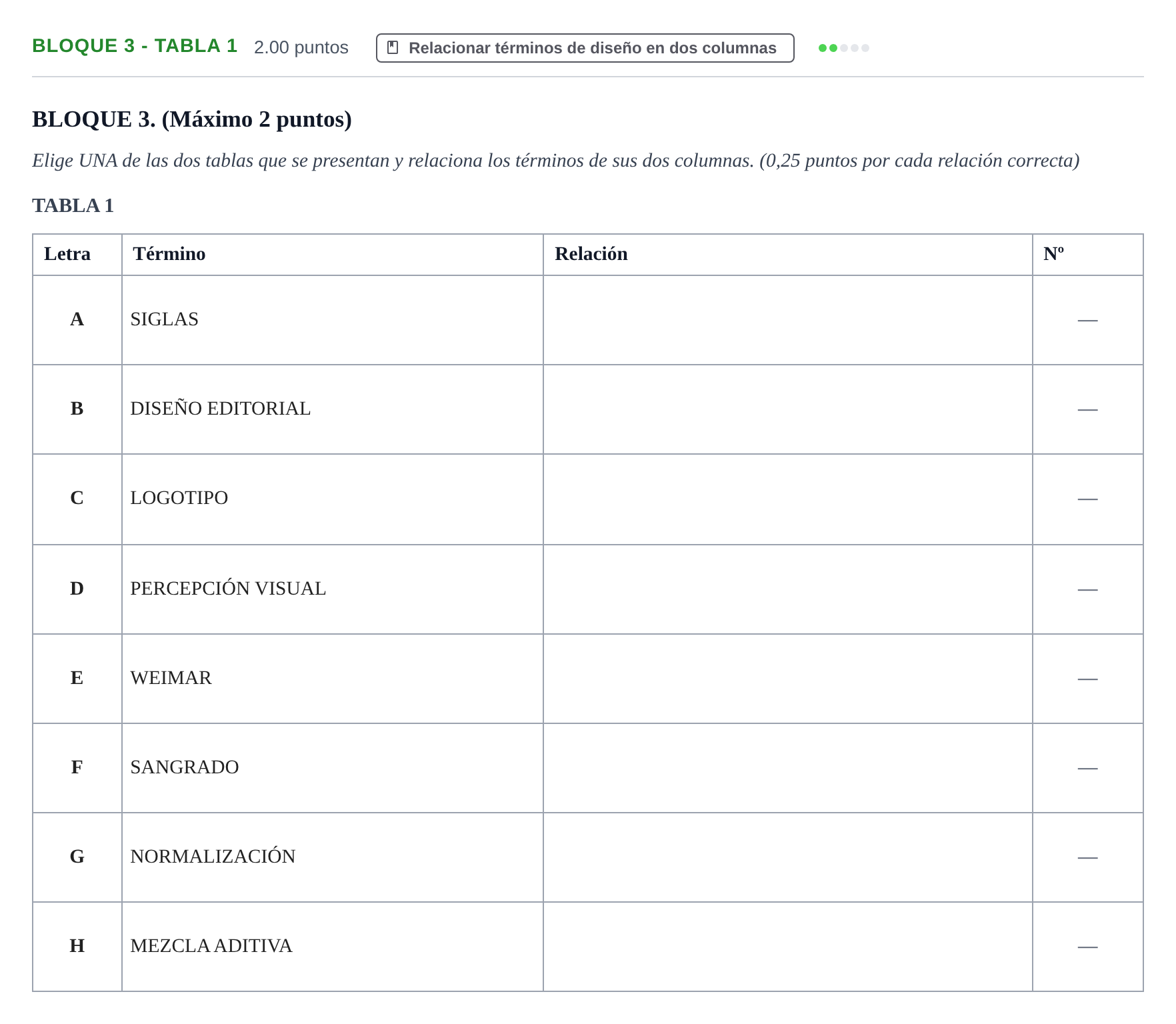 Enunciado: Bloque 3 - Tabla 1 · Diseño PAU Extremadura Extraordinaria 2026