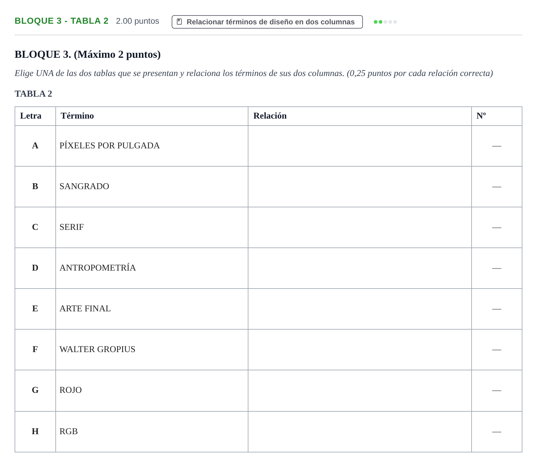 Enunciado: Bloque 3 - Tabla 2 · Diseño PAU Extremadura Extraordinaria 2026
