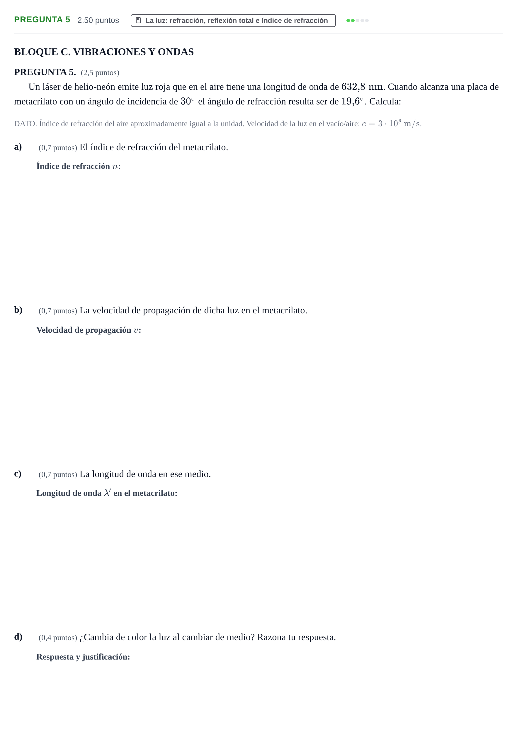 Enunciado: Pregunta 5 · Física PAU Extremadura Extraordinaria 2026