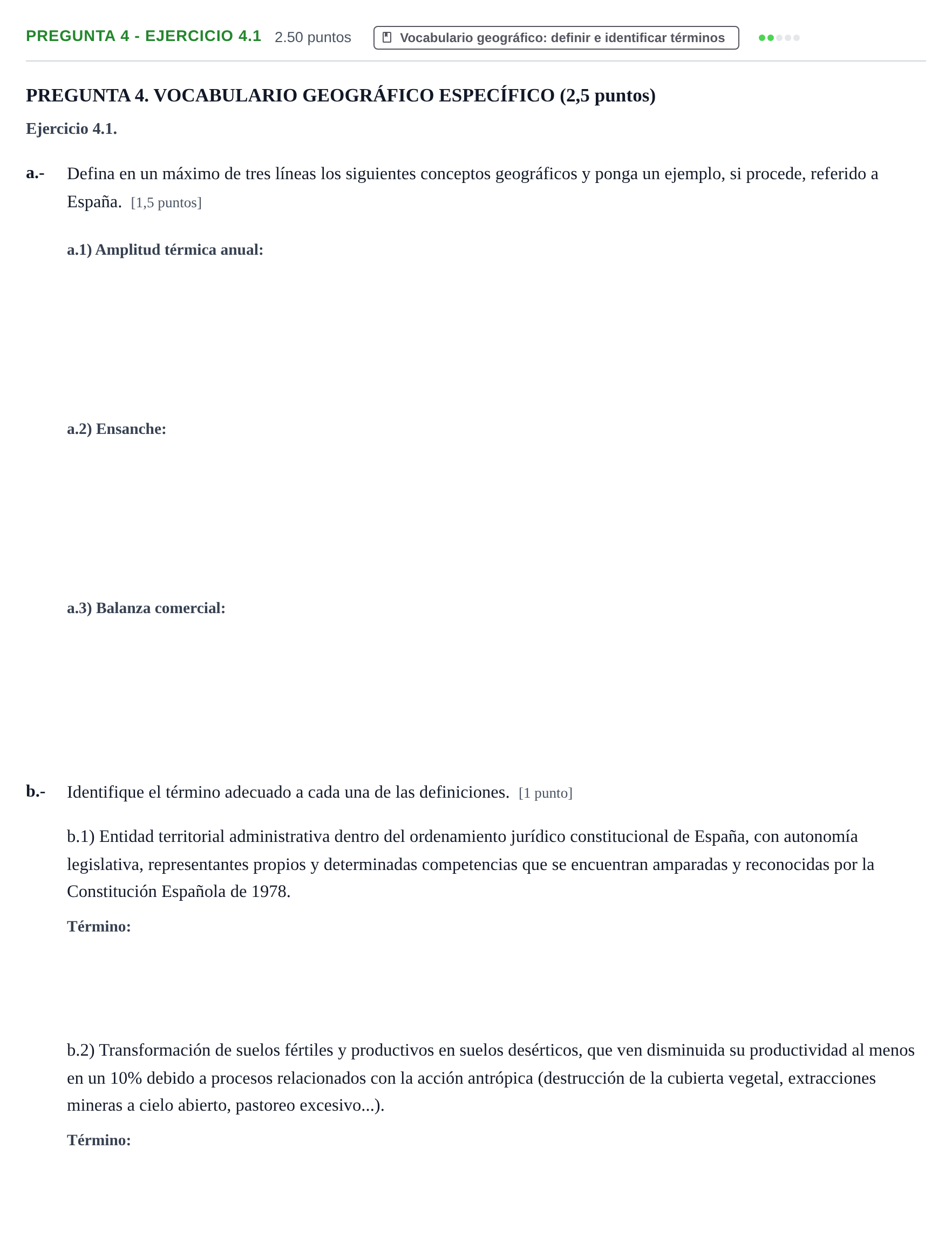 Enunciado: Pregunta 4 - Ejercicio 4.1 · Geografía PAU Extremadura Extraordinaria 2026
