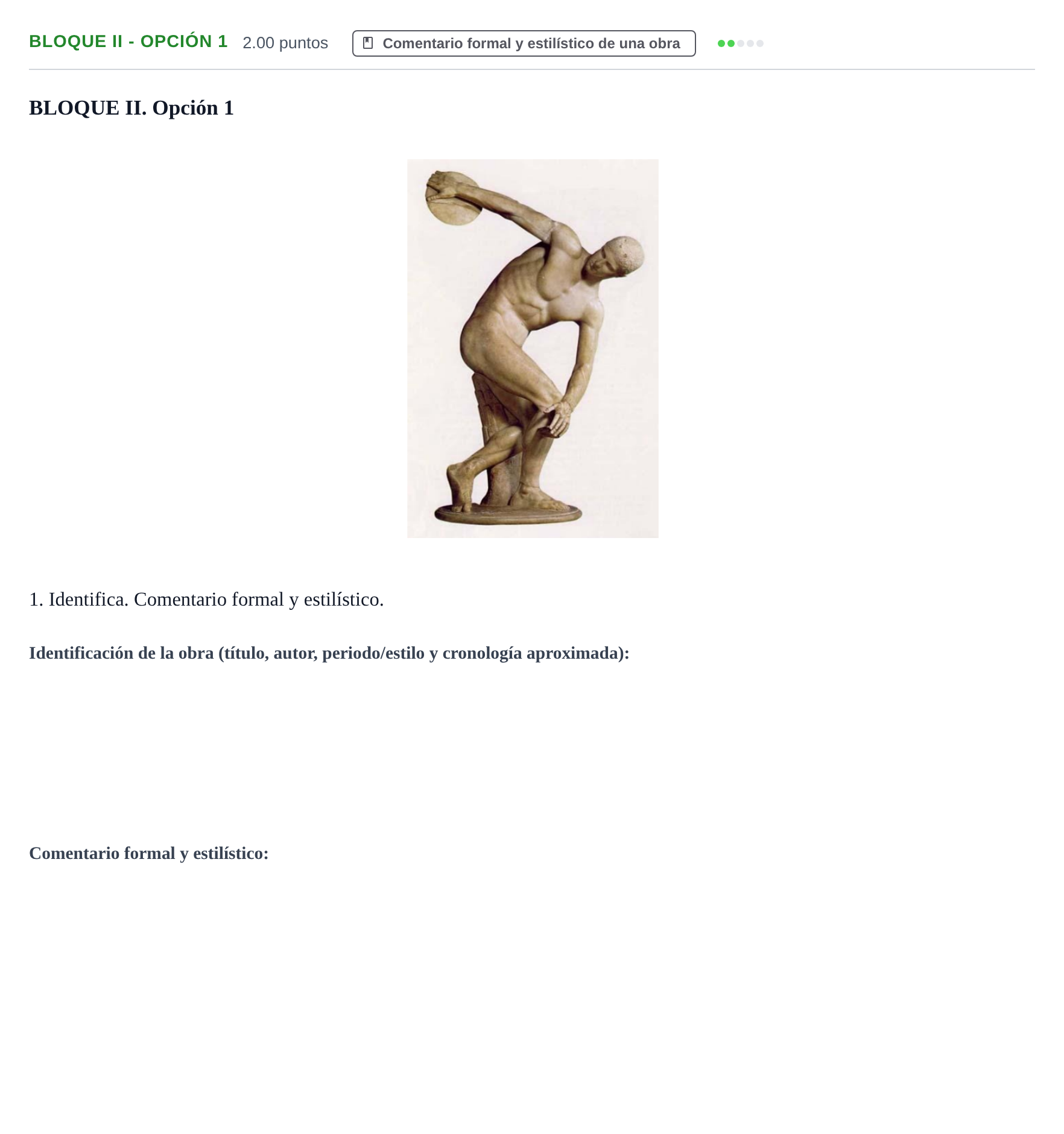 Enunciado: Bloque II - Opción 1 · Fundamentos Artísticos PAU Extremadura Extraordinaria 2026