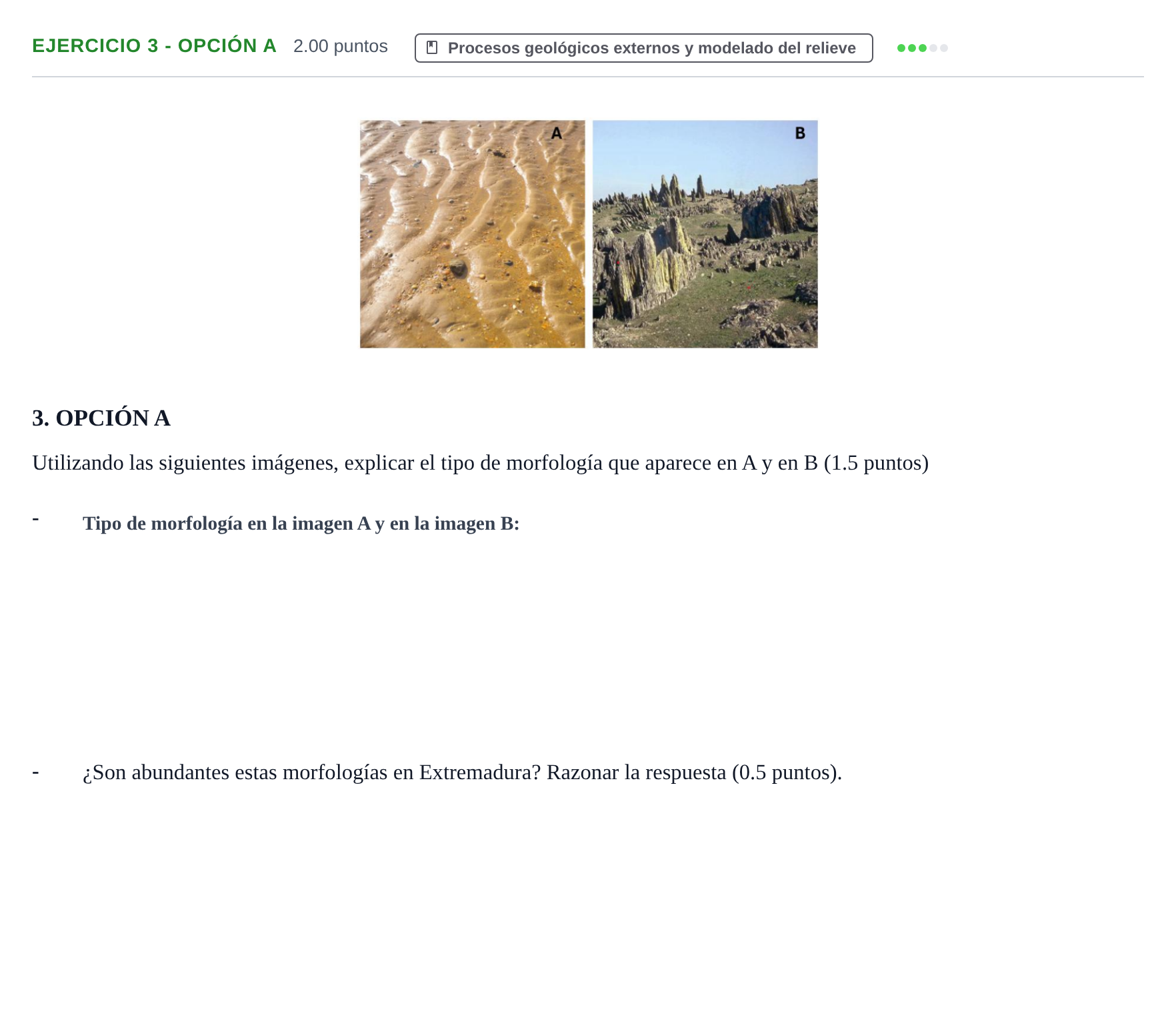 Enunciado: Ejercicio 3 - Opción A · Geología y Ciencias Ambientales PAU Extremadura Extraordinaria 2026