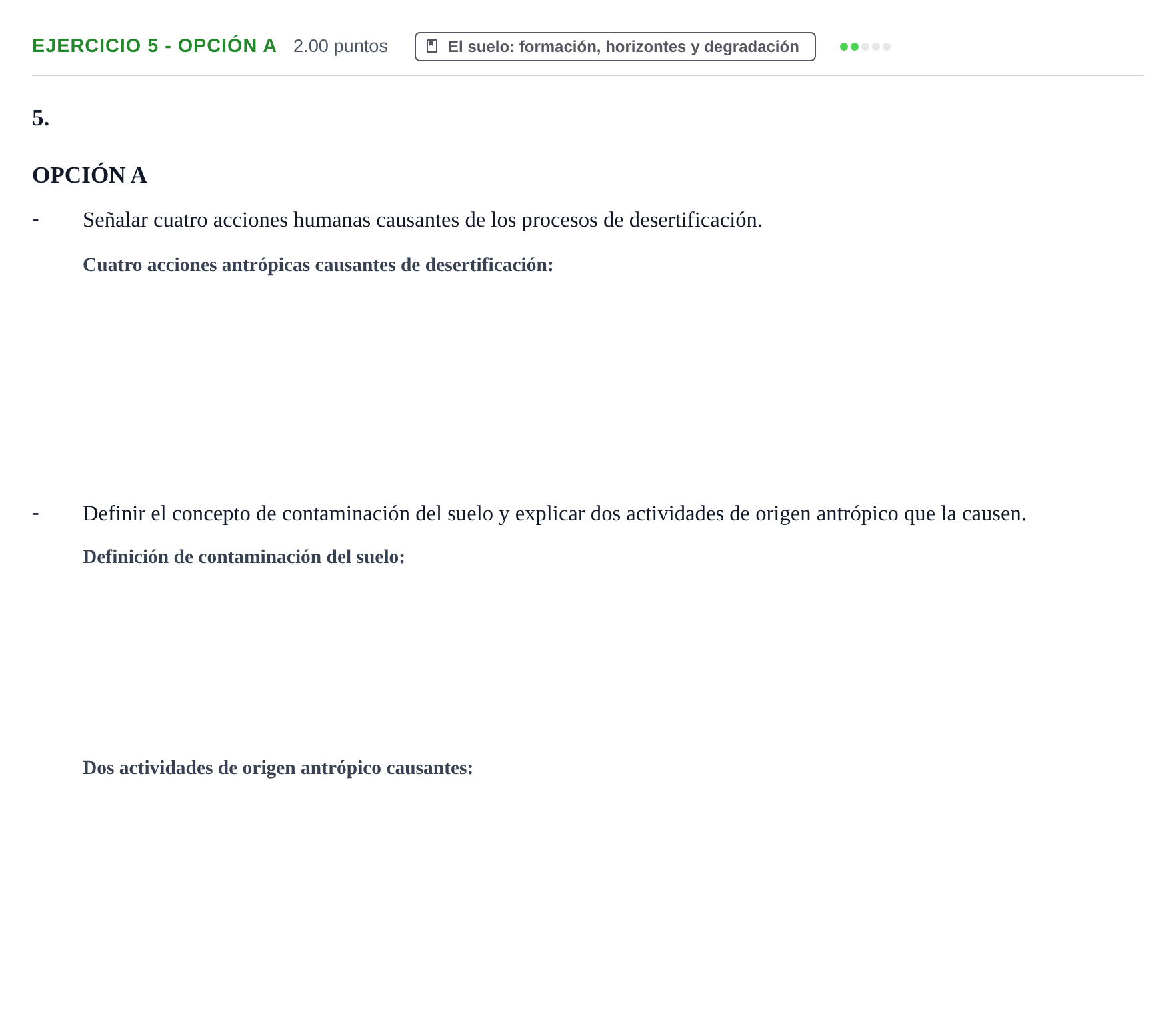 Enunciado: Ejercicio 5 - Opción A · Geología y Ciencias Ambientales PAU Extremadura Extraordinaria 2026