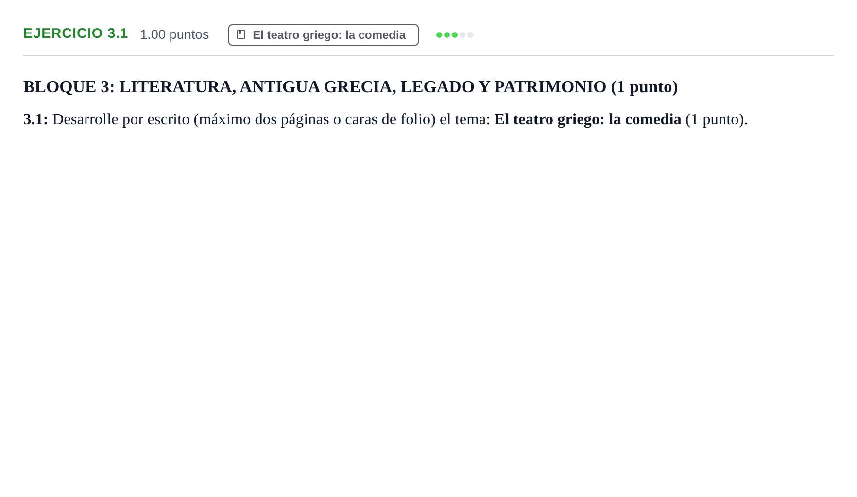 Enunciado: Ejercicio 3.1 · Griego II PAU Extremadura Extraordinaria 2026