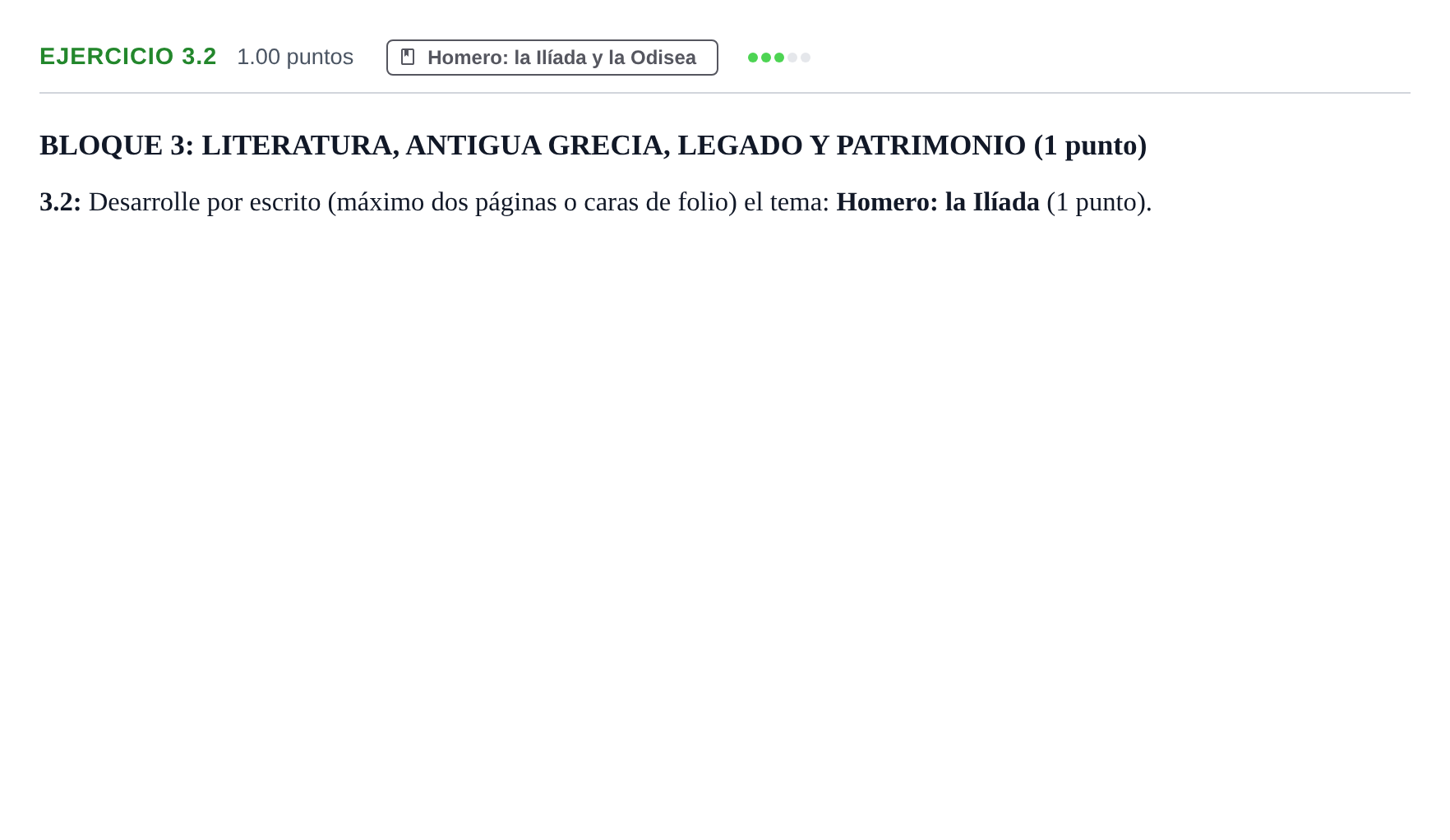 Enunciado: Ejercicio 3.2 · Griego II PAU Extremadura Extraordinaria 2026