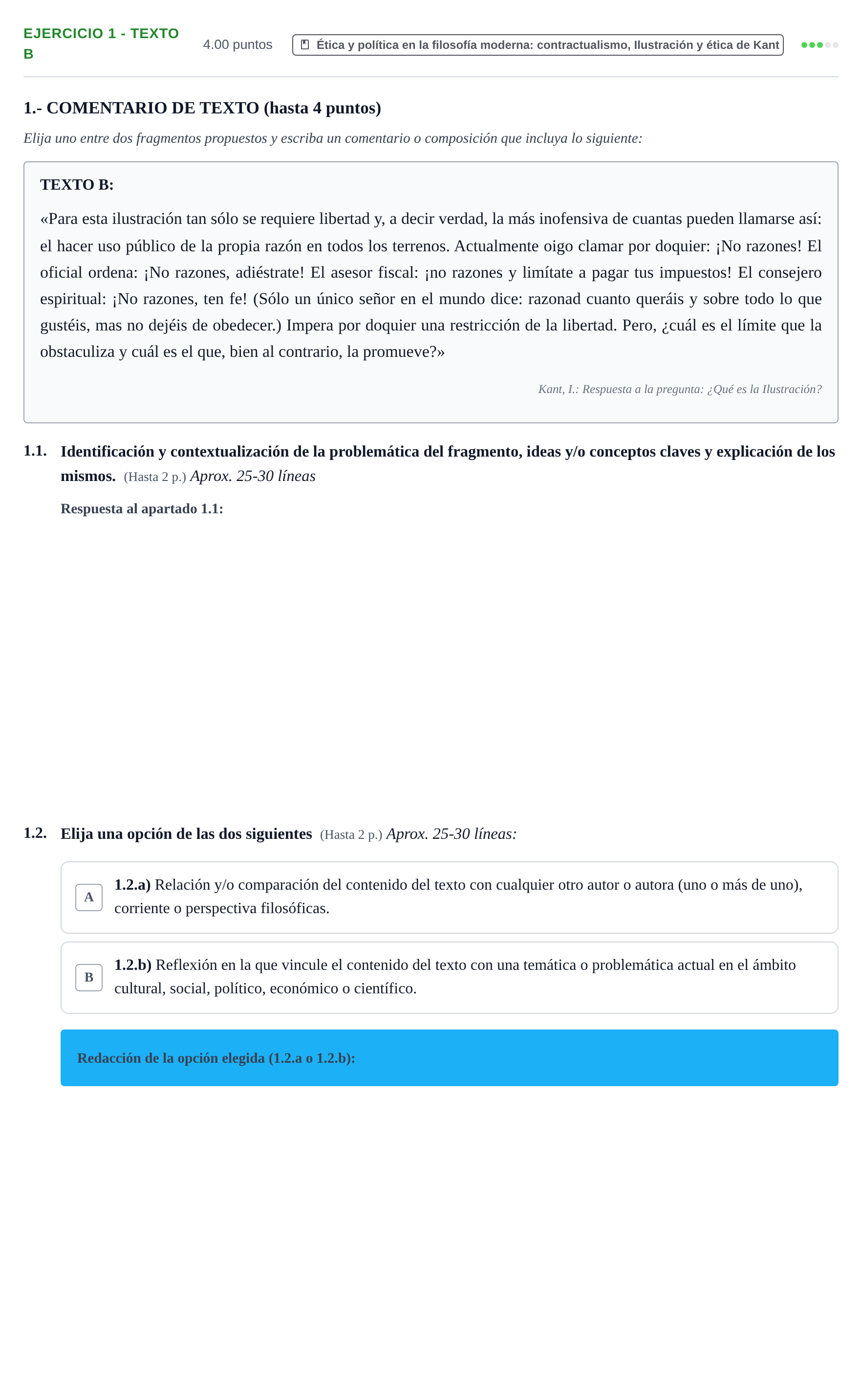 Enunciado: Ejercicio 1 - Texto B · Historia de la Filosofía PAU Extremadura Extraordinaria 2026