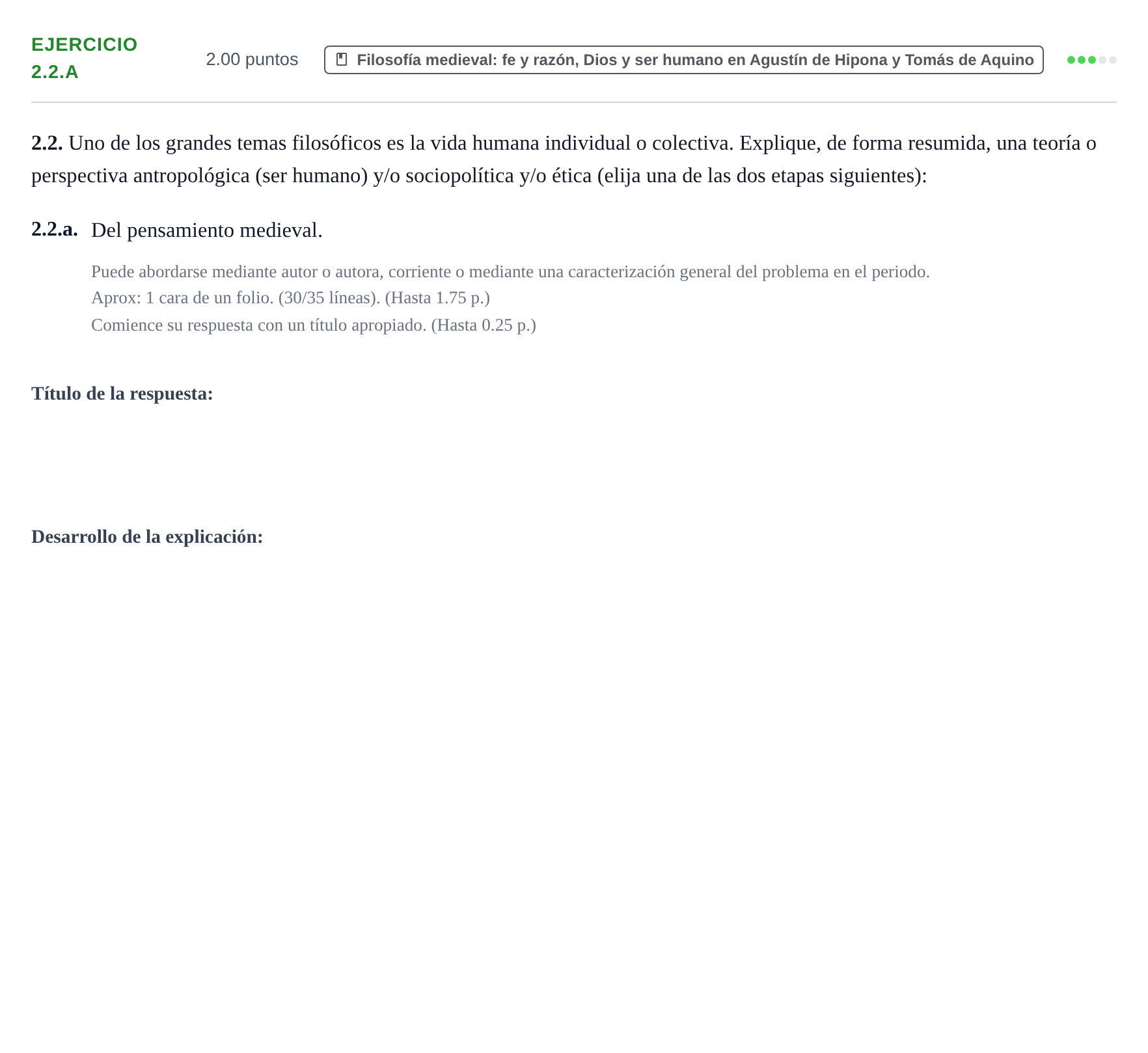 Enunciado: Ejercicio 2.2.a · Historia de la Filosofía PAU Extremadura Extraordinaria 2026