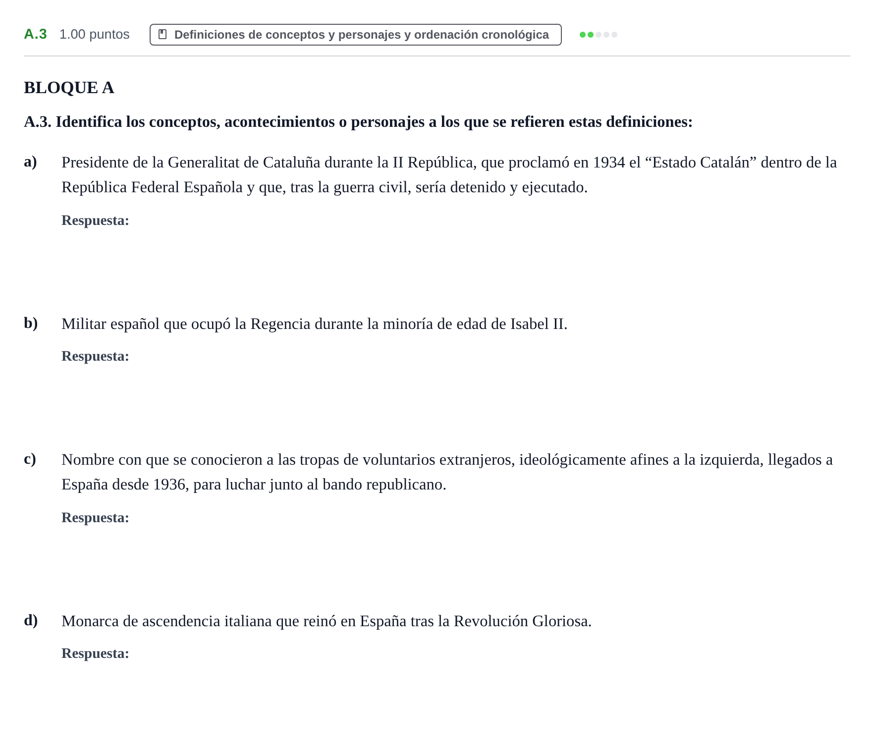 Enunciado: Ejercicio A.3 · Historia de España PAU Extremadura Extraordinaria 2026