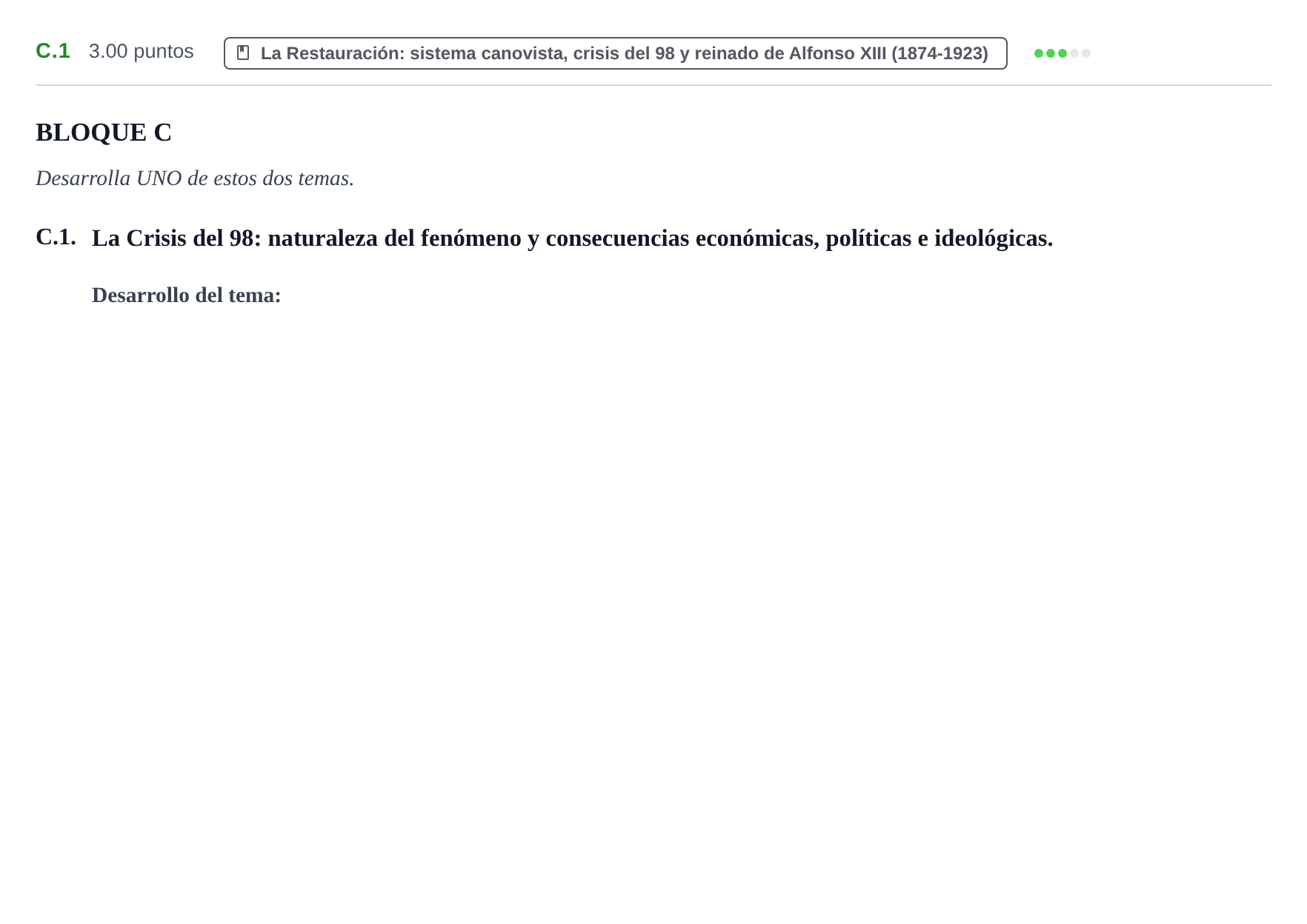 Enunciado: Ejercicio C.1 · Historia de España PAU Extremadura Extraordinaria 2026