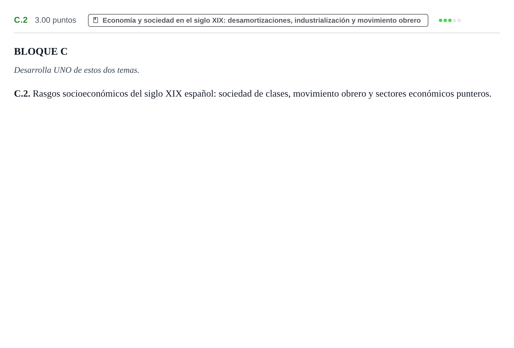 Enunciado: Ejercicio C.2 · Historia de España PAU Extremadura Extraordinaria 2026