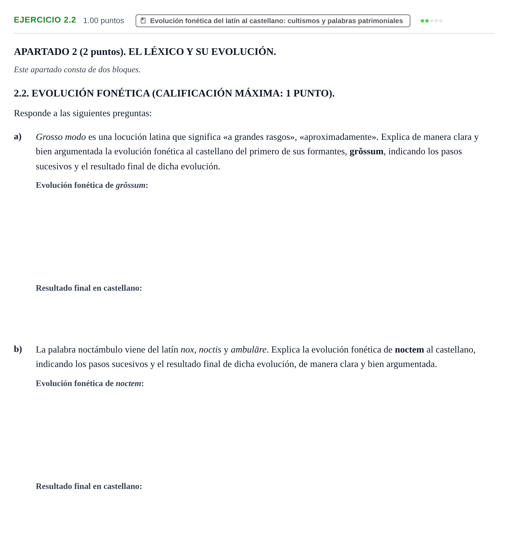Enunciado: Ejercicio 2.2 · Latín II PAU Extremadura Extraordinaria 2026