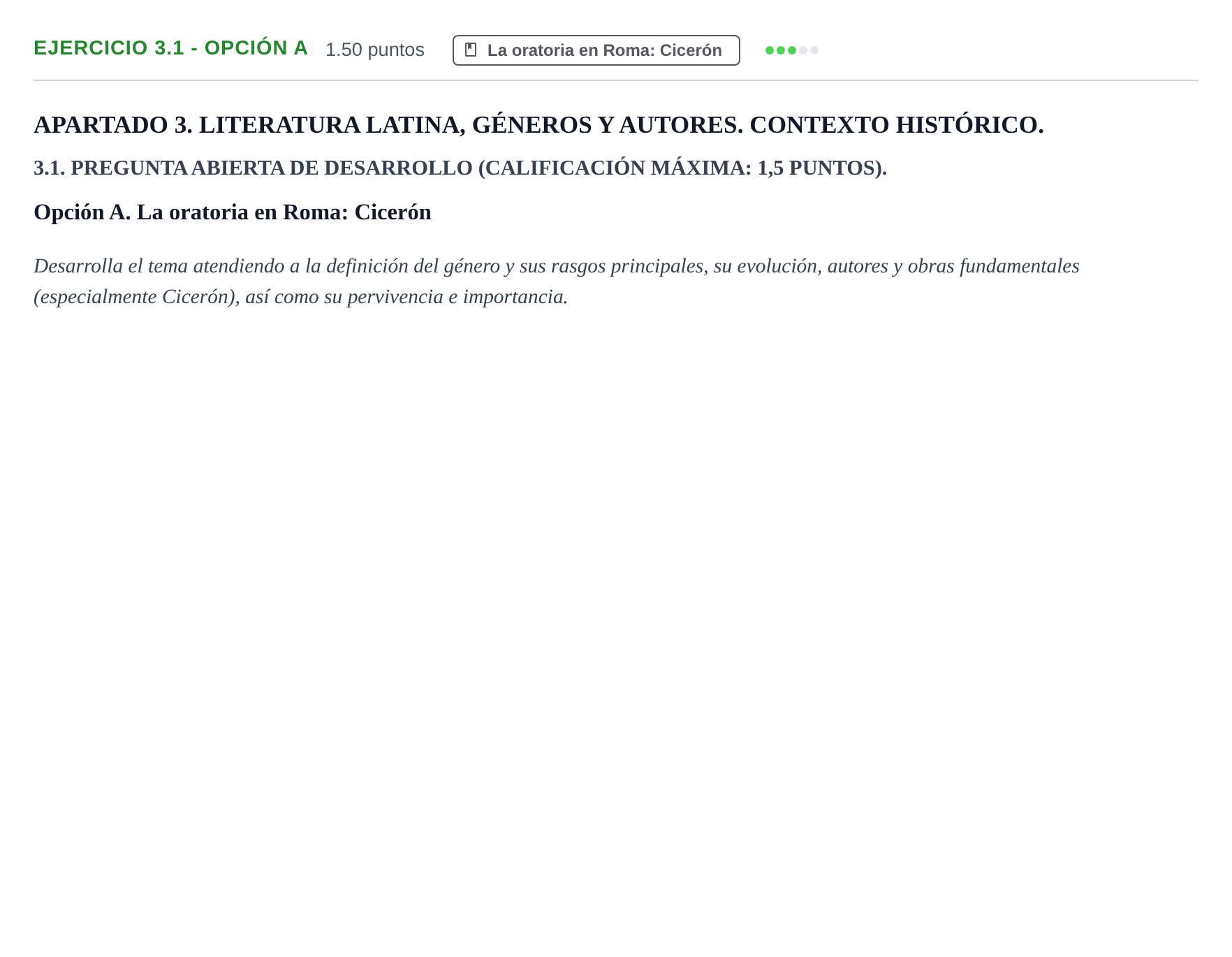 Enunciado: Ejercicio 3.1 - Opción A · Latín II PAU Extremadura Extraordinaria 2026
