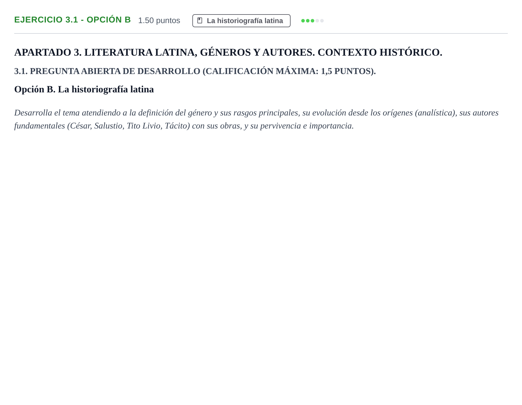 Enunciado: Ejercicio 3.1 - Opción B · Latín II PAU Extremadura Extraordinaria 2026