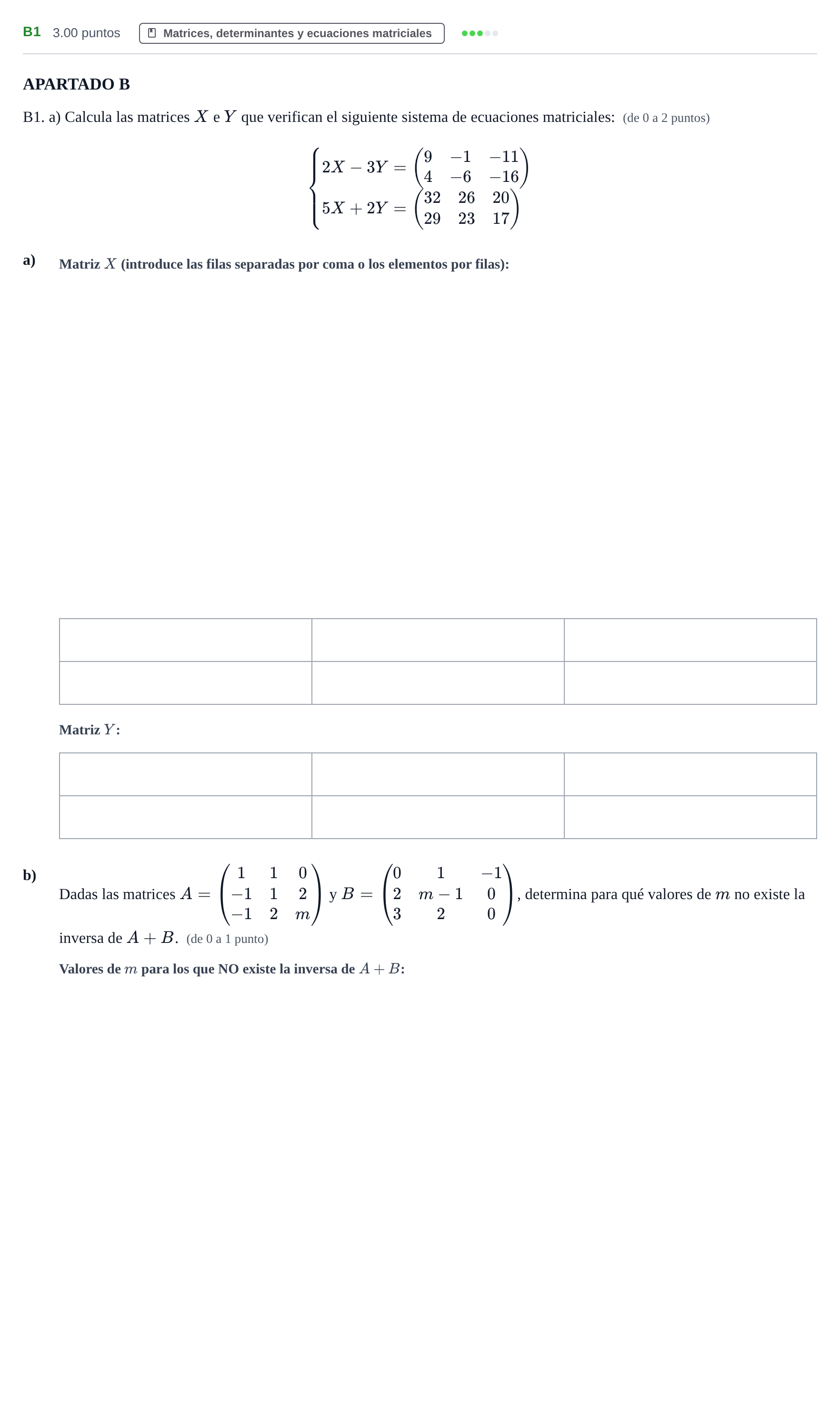 Enunciado: Ejercicio B1 · Matemáticas aplicadas a las Ciencias Sociales II PAU Extremadura Extraordinaria 2026