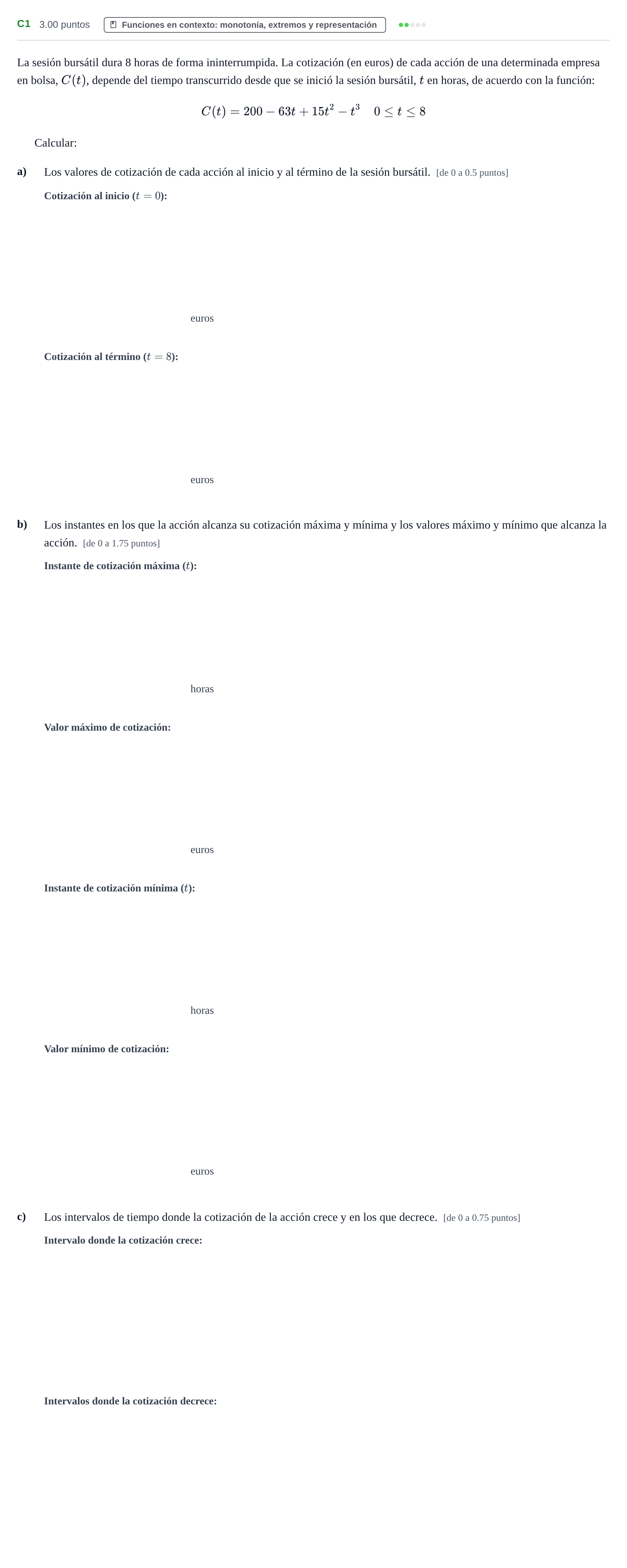 Enunciado: Ejercicio C1 · Matemáticas aplicadas a las Ciencias Sociales II PAU Extremadura Extraordinaria 2026