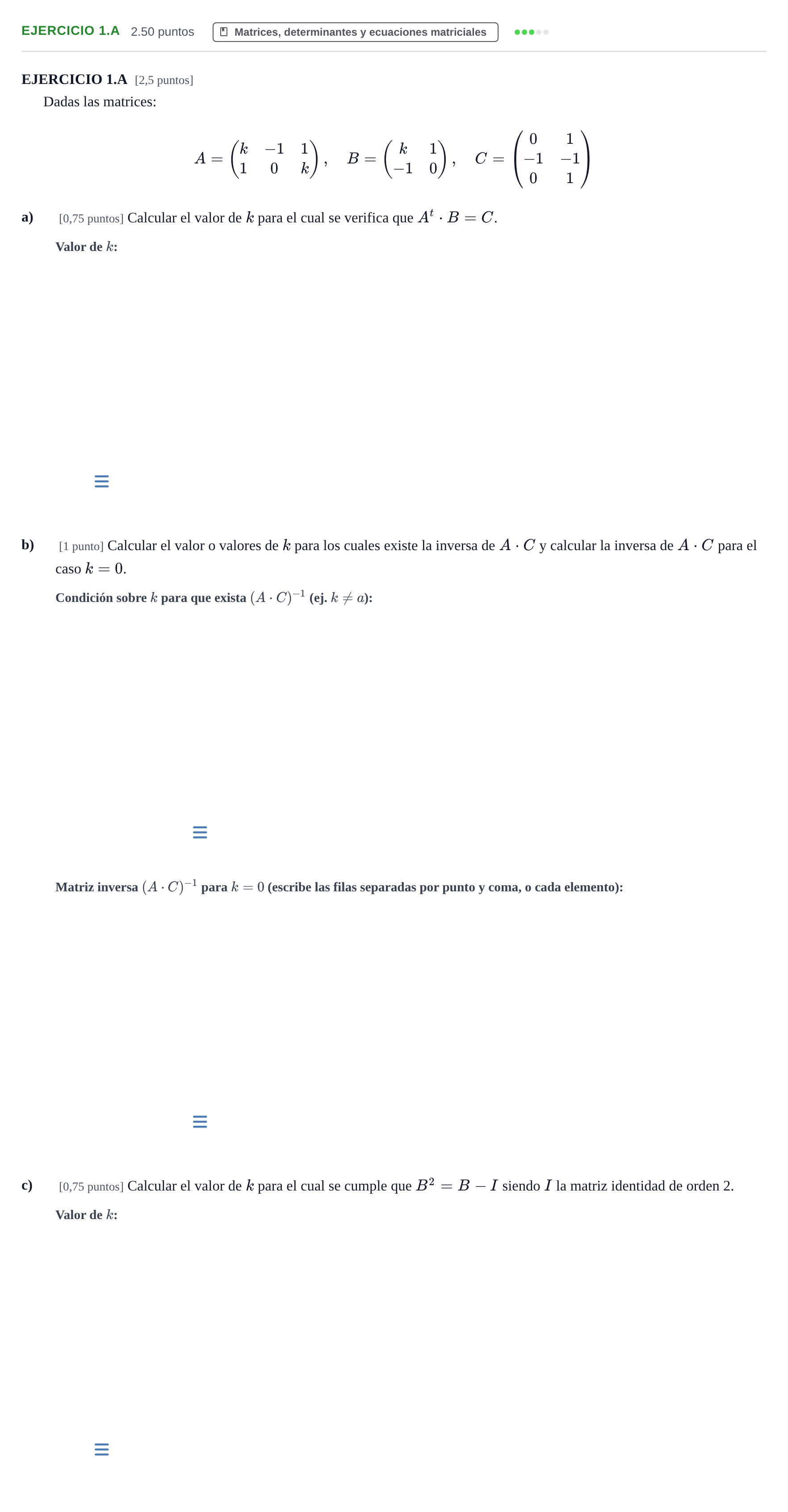 Enunciado: Ejercicio 1.A · Matemáticas II PAU Extremadura Extraordinaria 2026